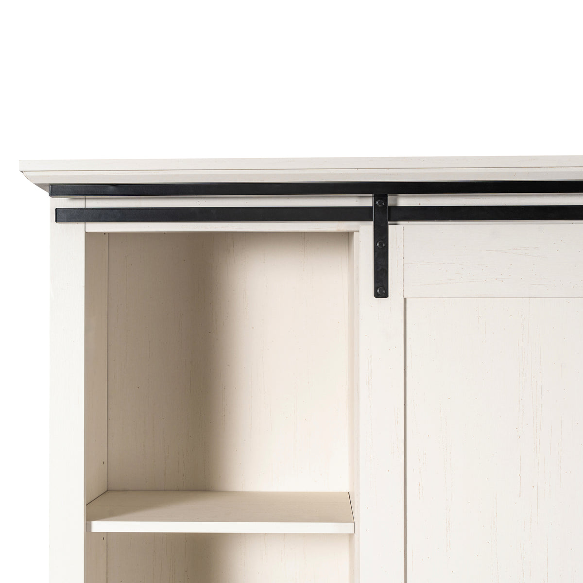 Harrison Rustic Farmhouse Storage Cabinet Bookcase with Sliding Barn Door and Adjustable Shelves