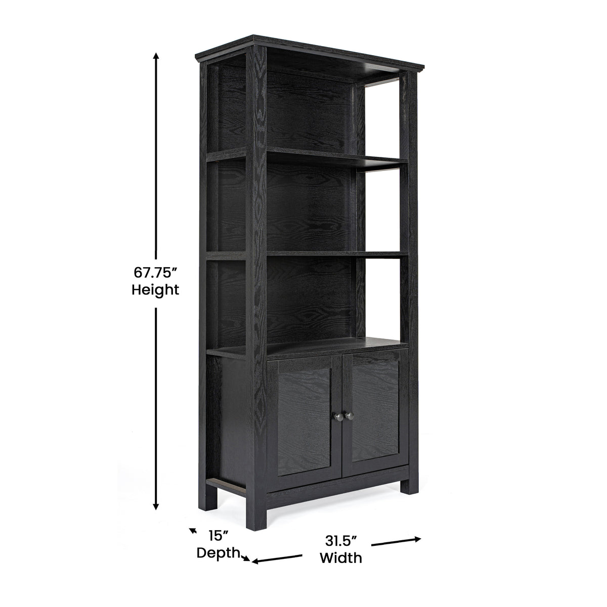 Stella Modern Farmhouse Wooden Bookcase and Storage Cabinet with Tempered Glass Doors and 3 Upper Shelves