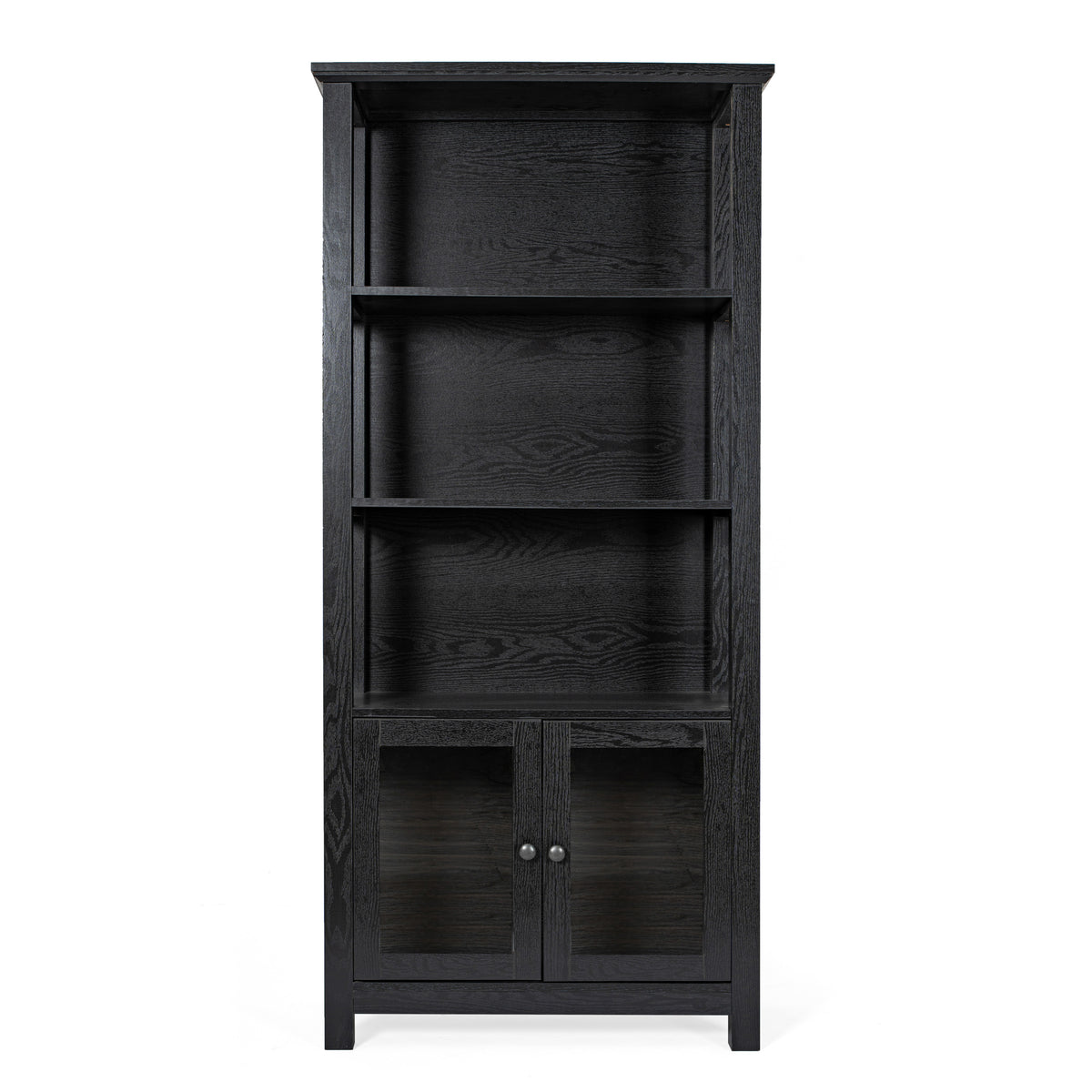 Stella Modern Farmhouse Wooden Bookcase and Storage Cabinet with Tempered Glass Doors and 3 Upper Shelves