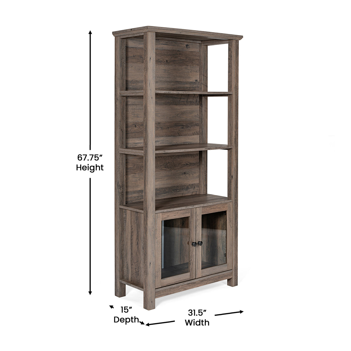 Stella Modern Farmhouse Wooden Bookcase and Storage Cabinet with Tempered Glass Doors and 3 Upper Shelves