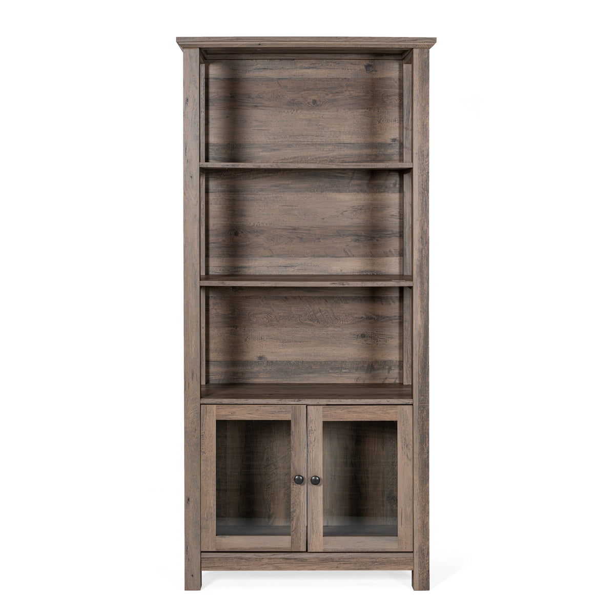 Stella Modern Farmhouse Wooden Bookcase and Storage Cabinet with Tempered Glass Doors and 3 Upper Shelves