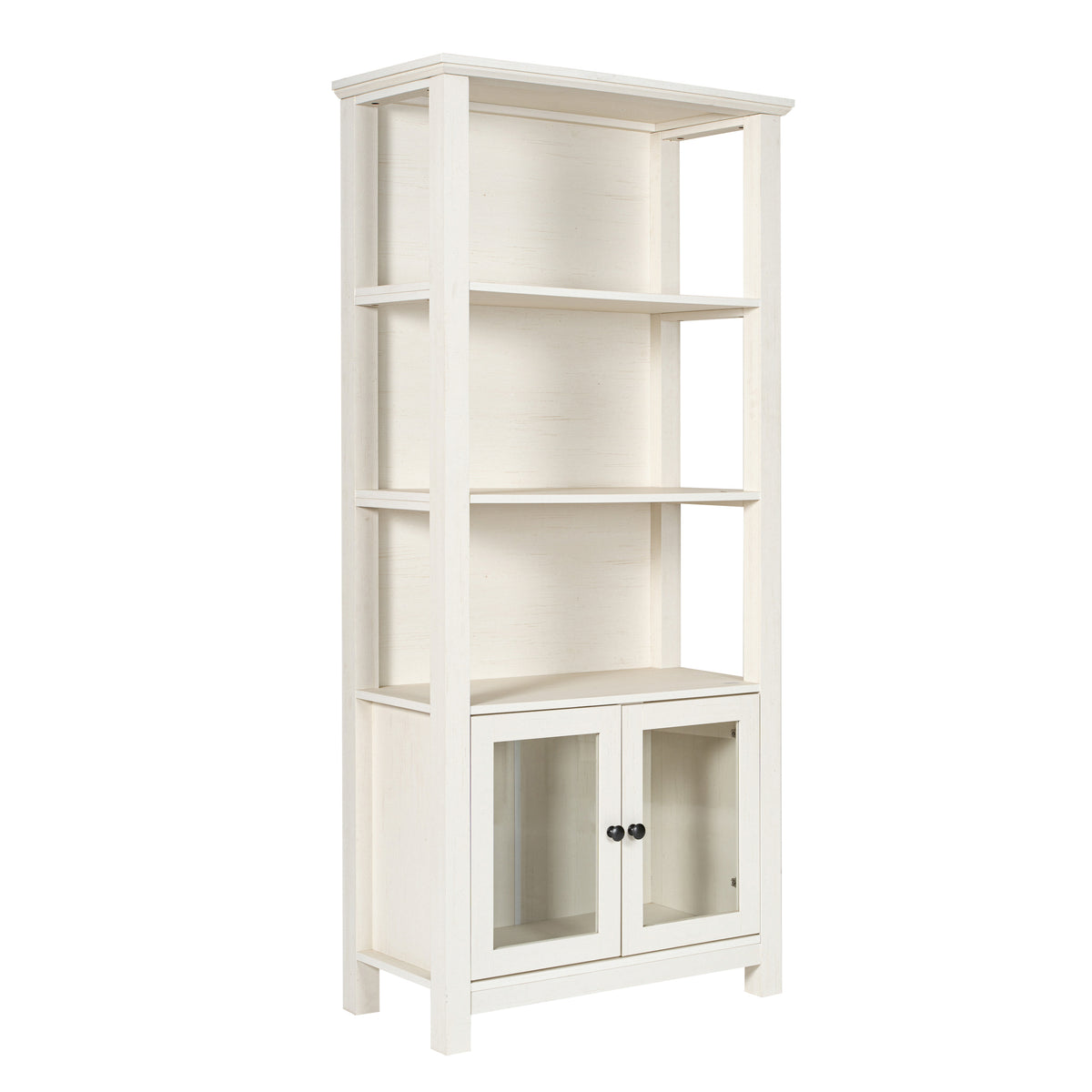 Stella Modern Farmhouse Wooden Bookcase and Storage Cabinet with Tempered Glass Doors and 3 Upper Shelves