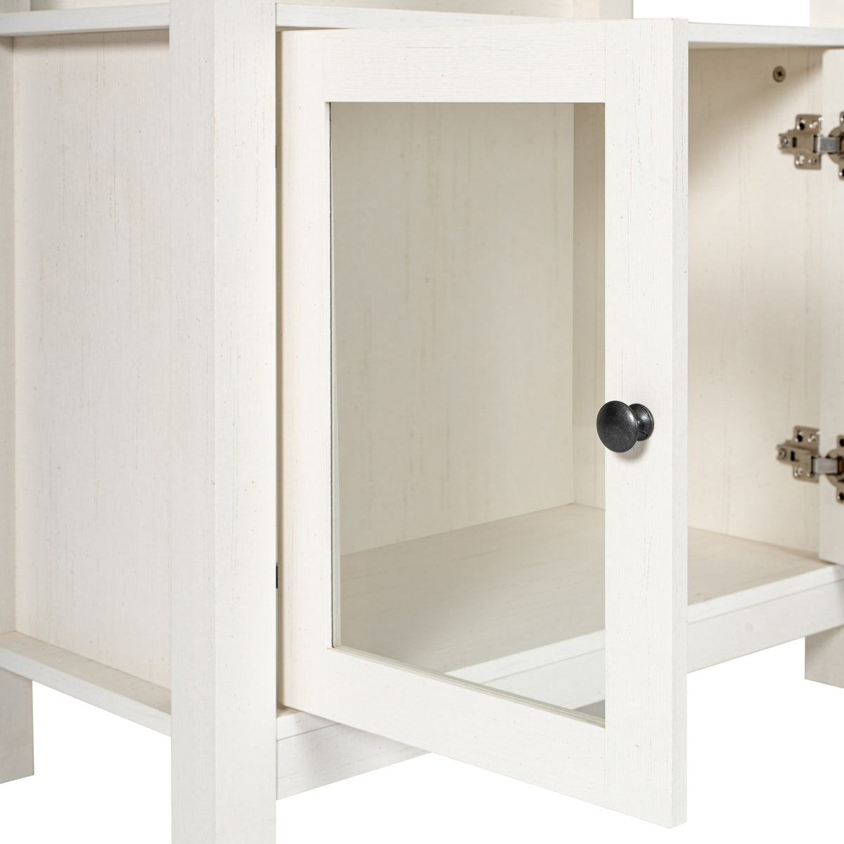 Stella Modern Farmhouse Wooden Bookcase and Storage Cabinet with Tempered Glass Doors and 3 Upper Shelves