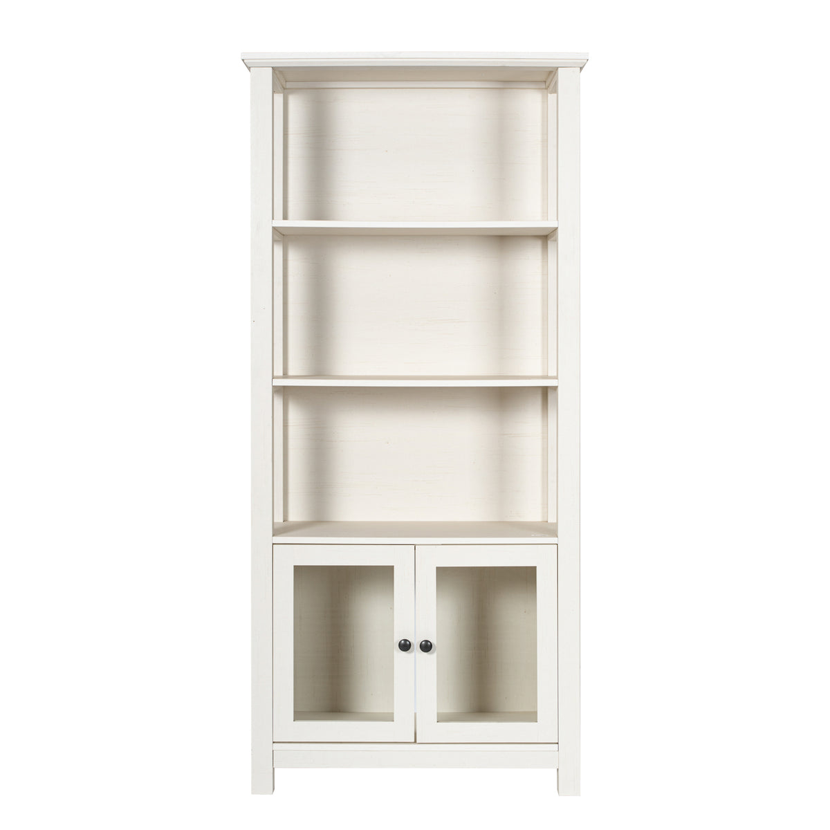 Stella Modern Farmhouse Wooden Bookcase and Storage Cabinet with Tempered Glass Doors and 3 Upper Shelves