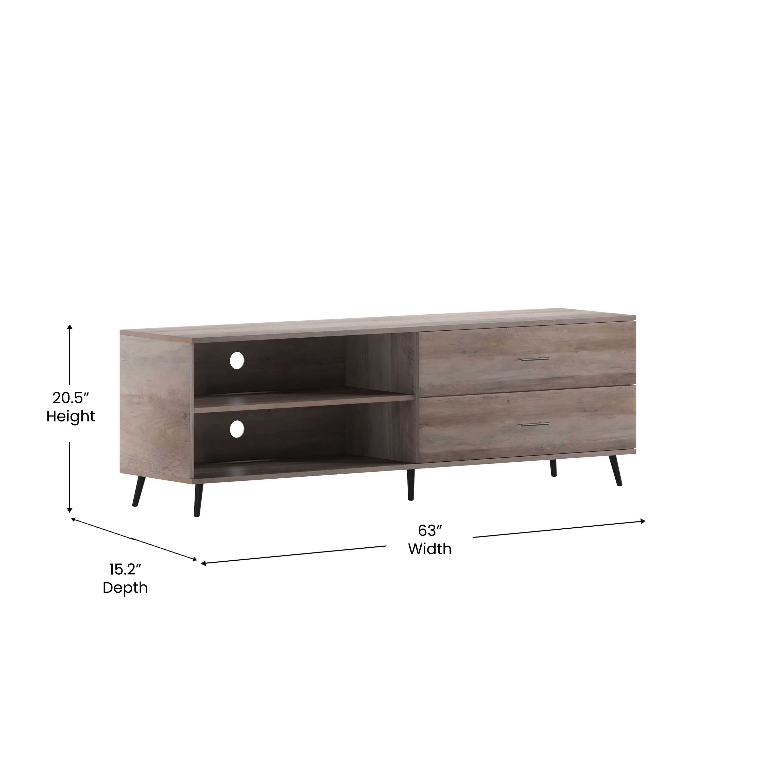 Nelson 65" Mid Century Modern TV Stand for up to 60" TV's with Adjustable Shelf and Storage Drawers