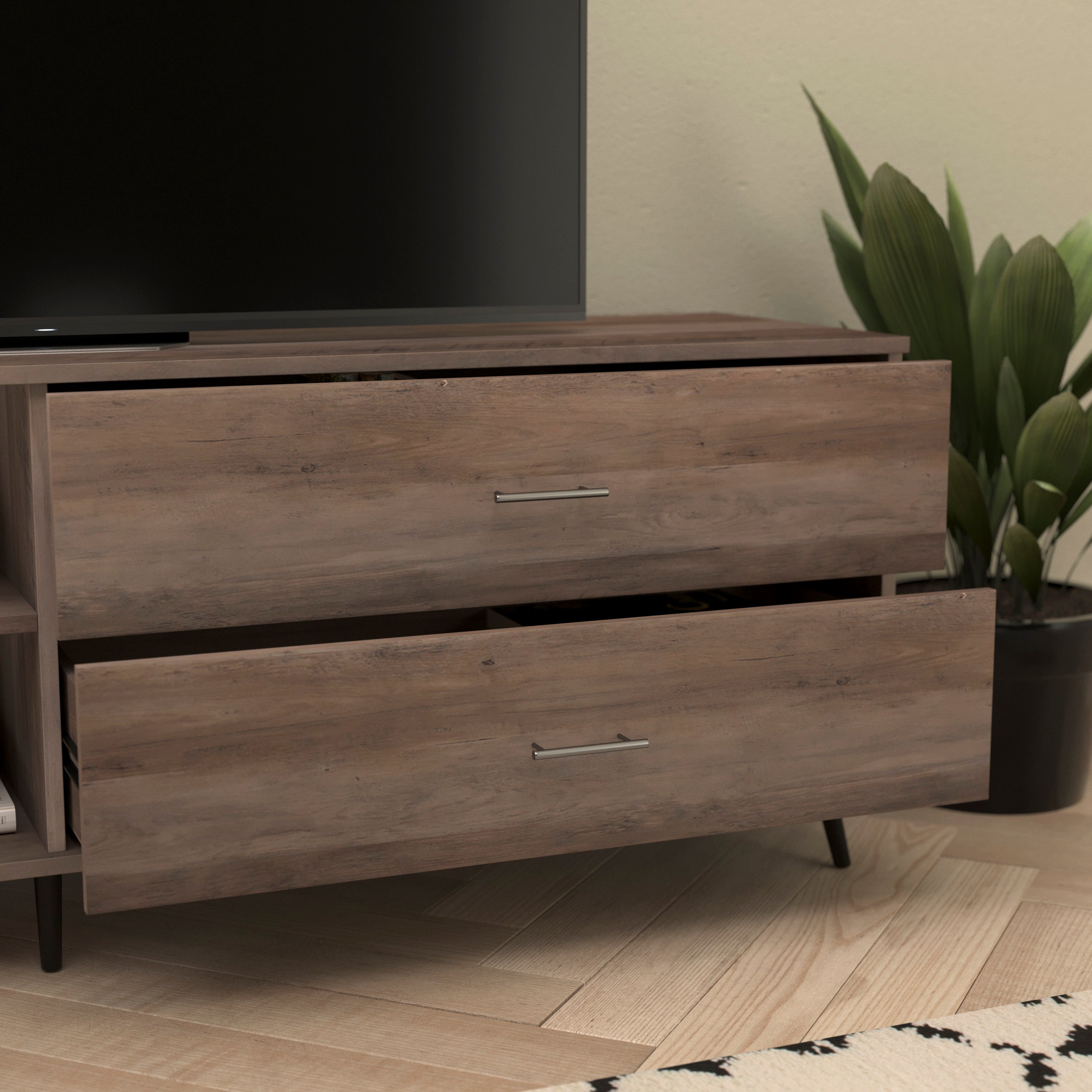 Nelson 65" Mid Century Modern TV Stand for up to 60" TV's with Adjustable Shelf and Storage Drawers