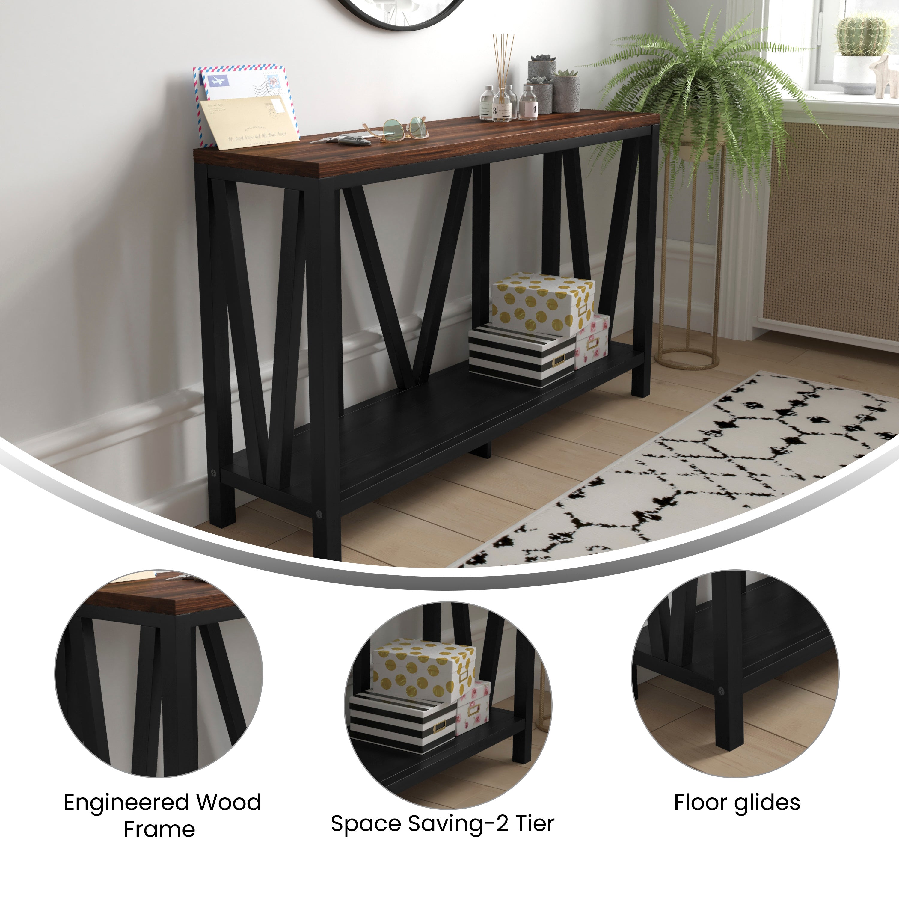 Charlotte Modern 2-Tier Farmhouse Entryway Living Room Console Accent Table