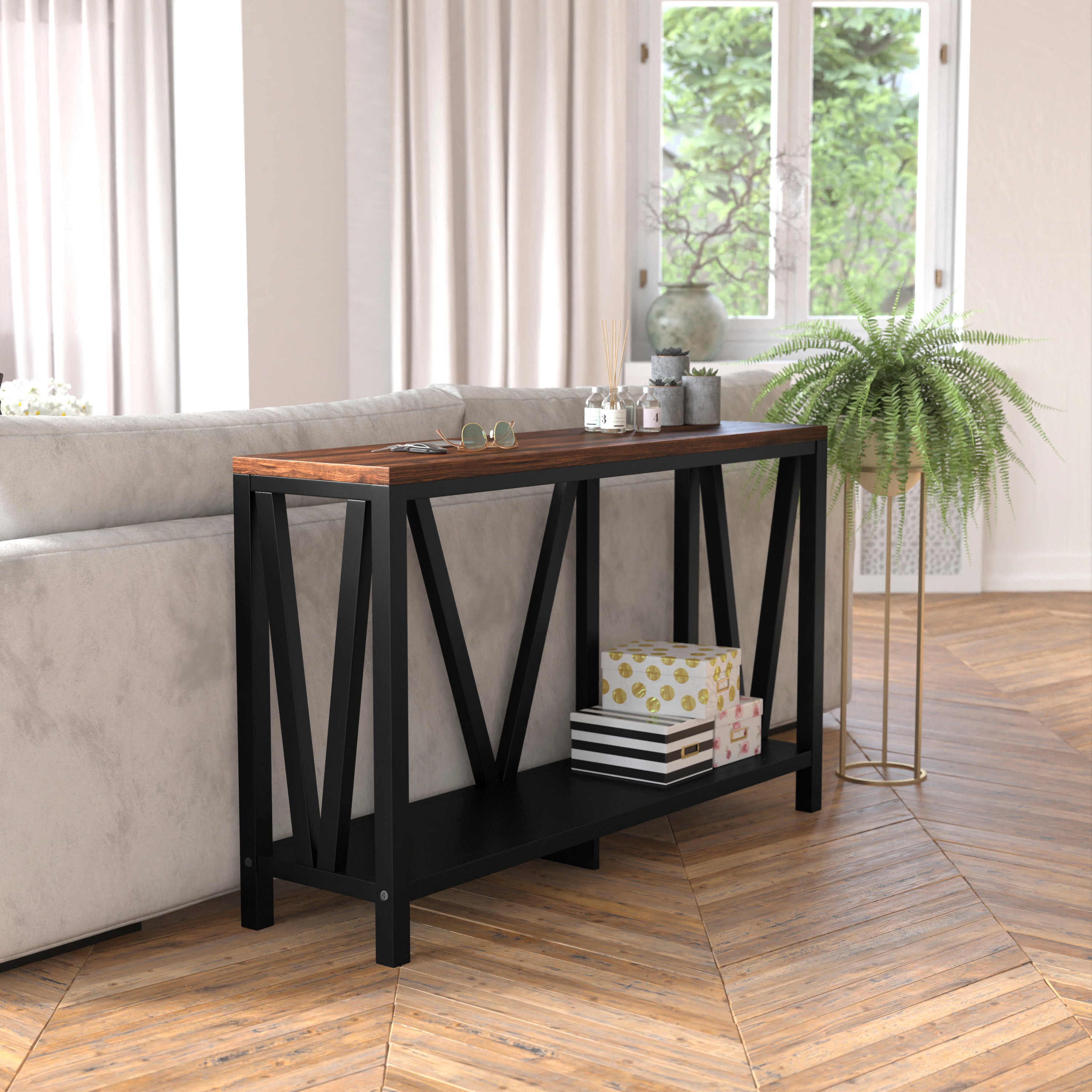 Charlotte Modern 2-Tier Farmhouse Entryway Living Room Console Accent Table