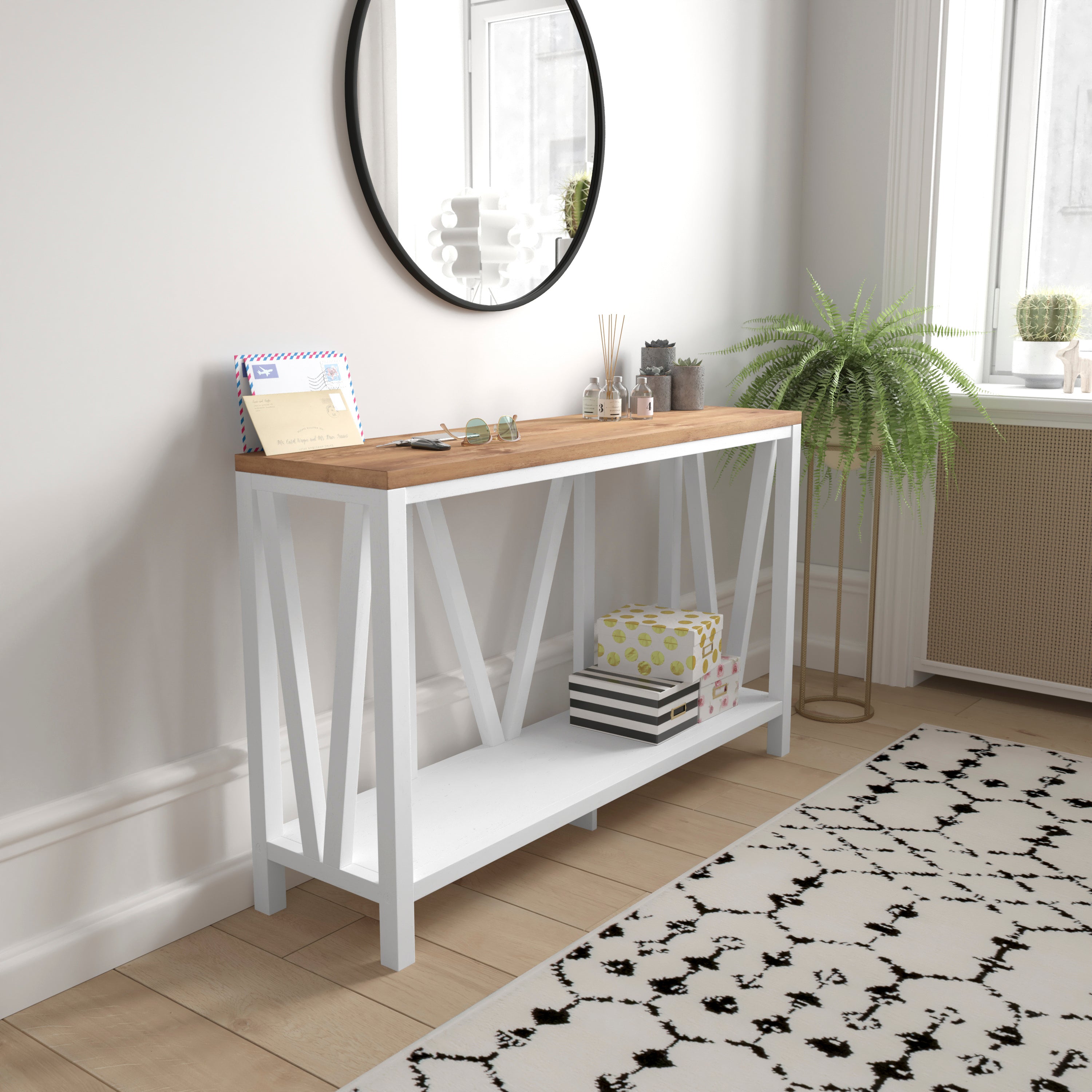 Charlotte Modern 2-Tier Farmhouse Entryway Living Room Console Accent Table