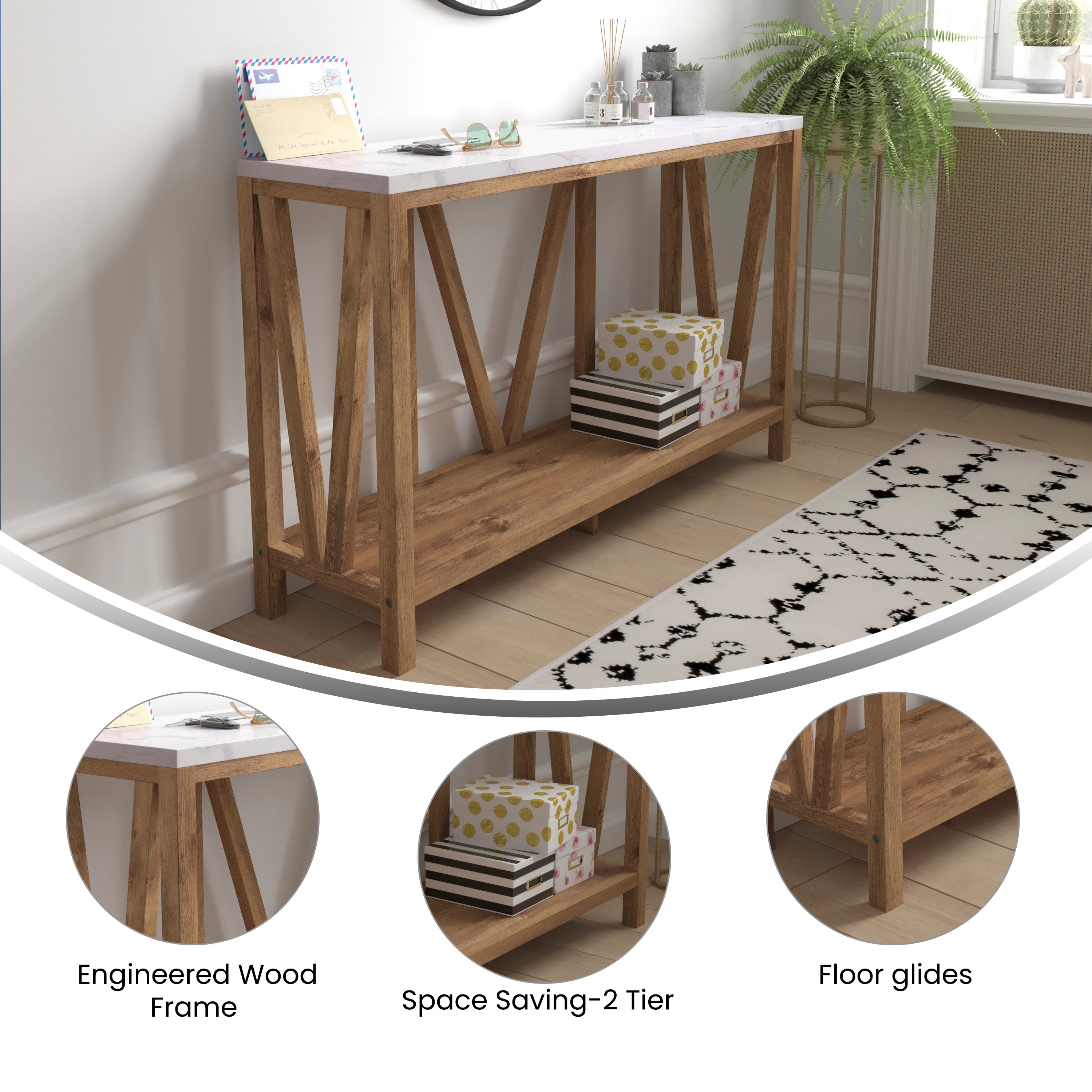 Charlotte Modern 2-Tier Farmhouse Entryway Living Room Console Accent Table