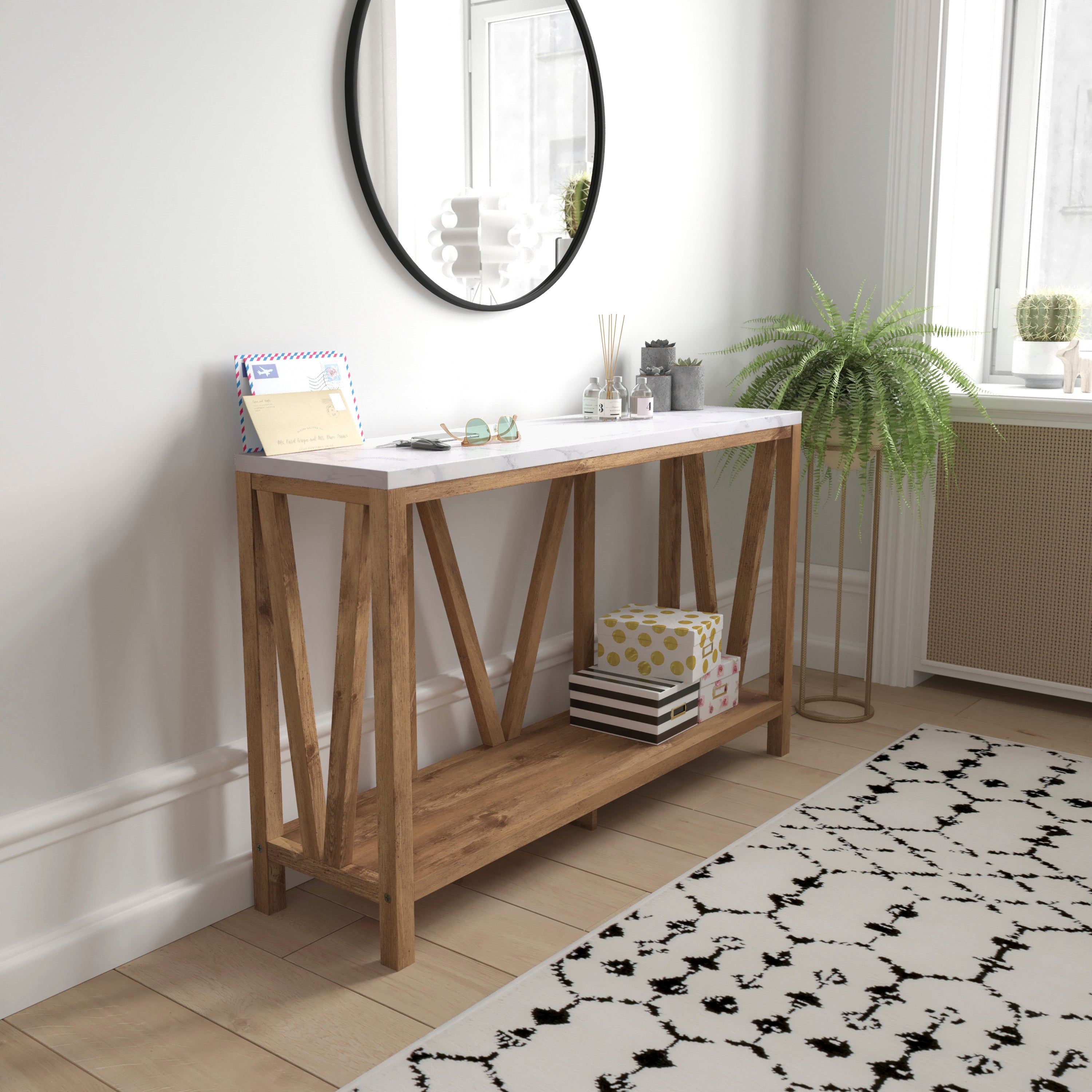 Charlotte Modern 2-Tier Farmhouse Entryway Living Room Console Accent Table