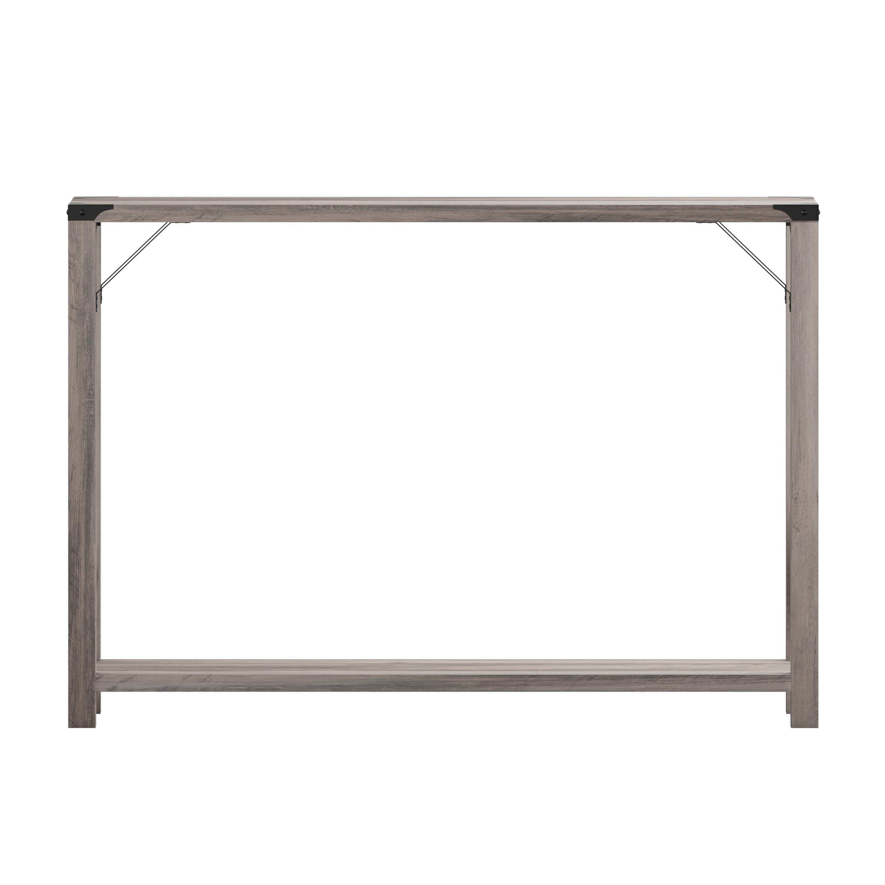 Wyatt Modern Farmhouse Wooden 2 Tier Console Entry Table with Metal Corner Accents and Cross Bracing