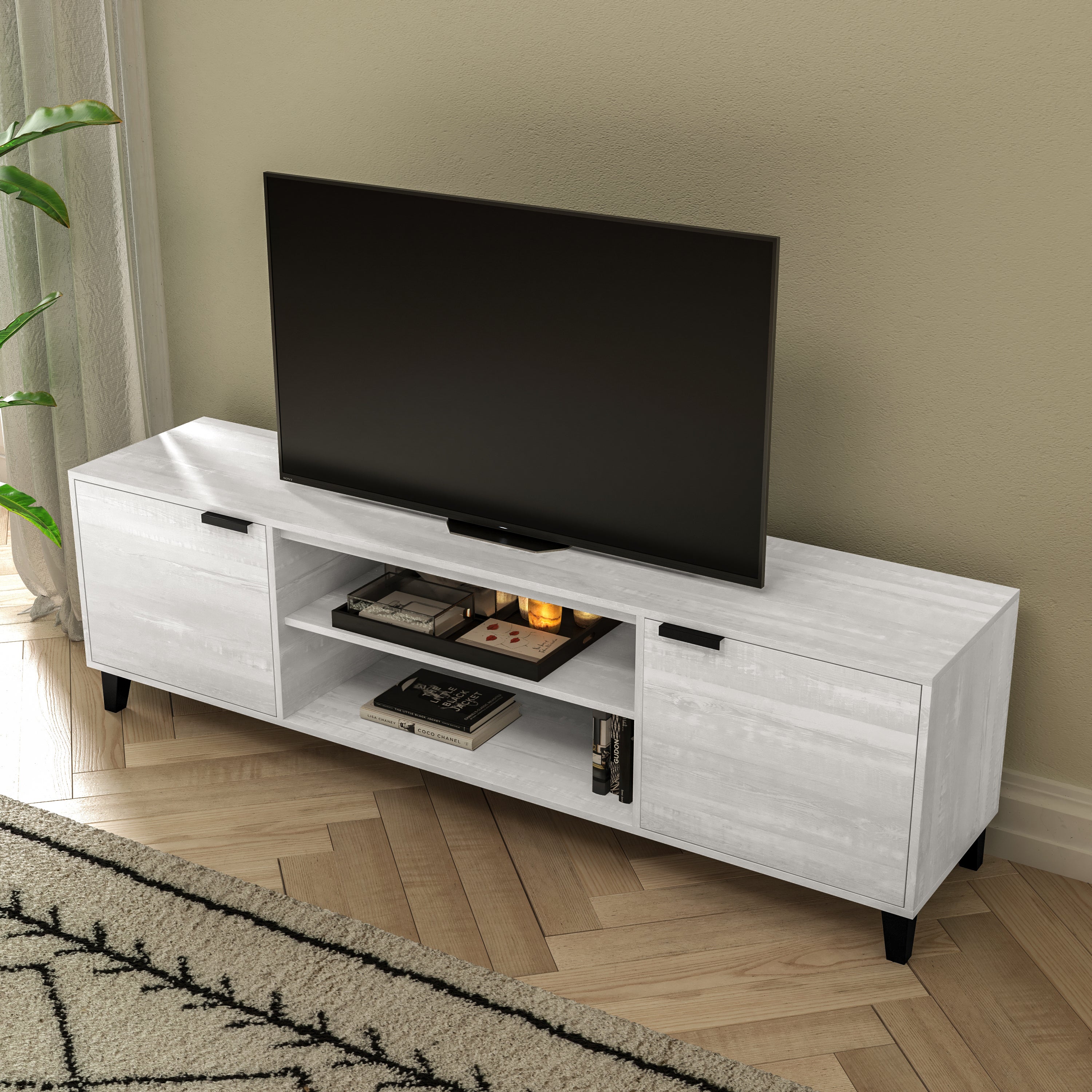 Nelson 70" Mid Century Modern TV Stand for up to 60" TV's with Adjustable Shelves and Dual Storage Compartments
