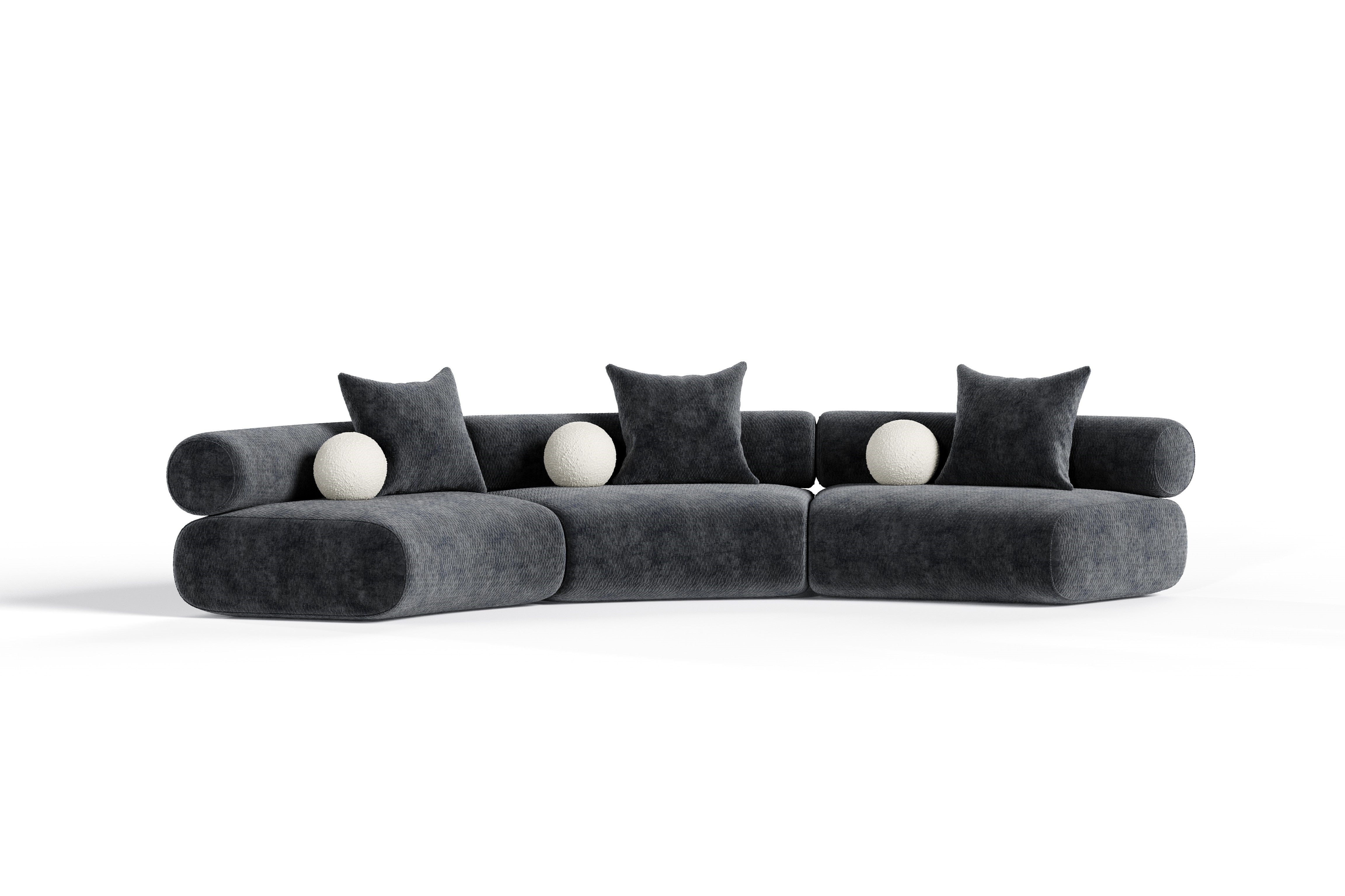 Divani Casa Simpson Contemporary Fabric Curved Modular Sectional Sofa with Throw Pillows 3 Piece Sectional