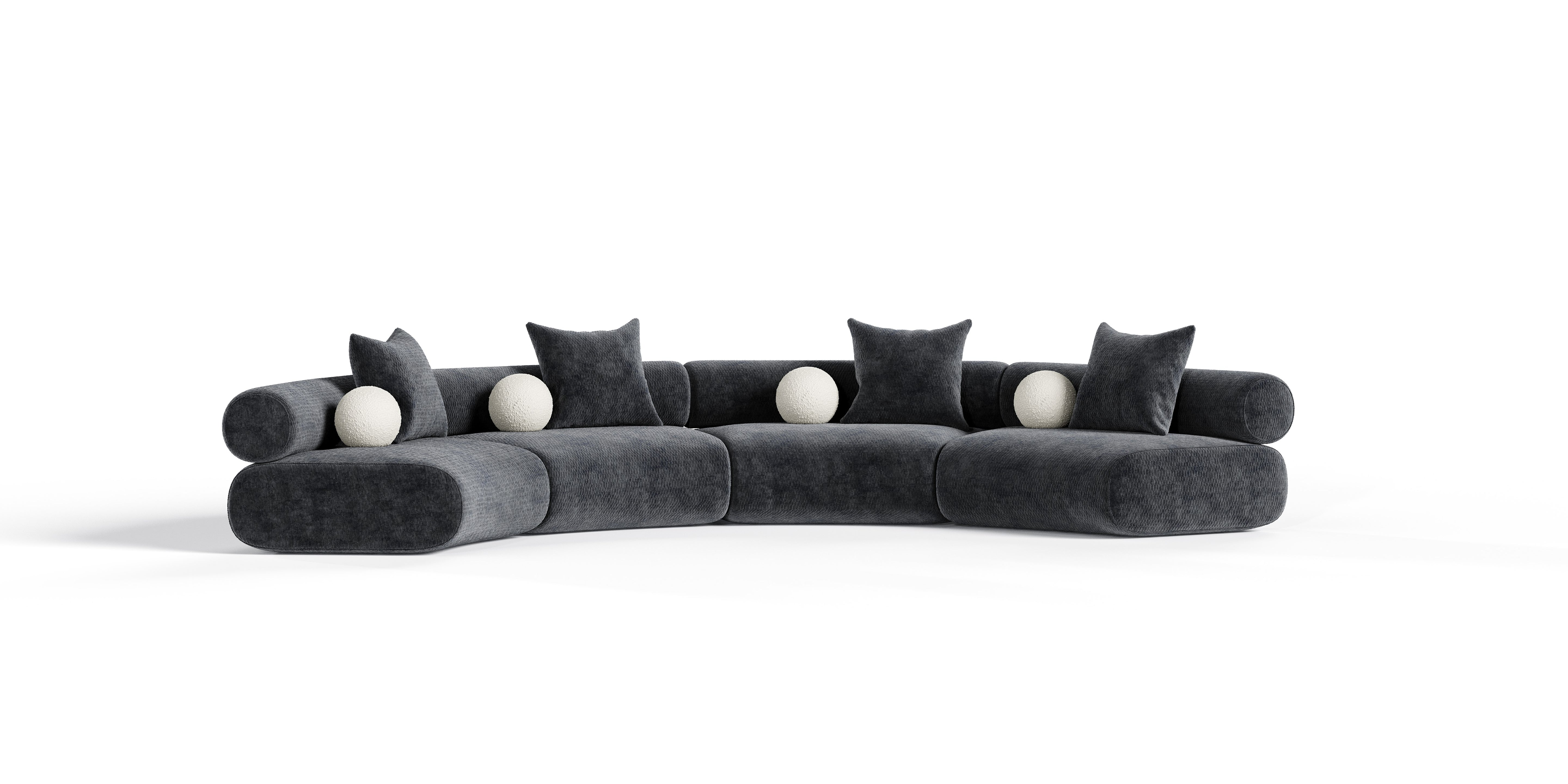 Divani Casa Simpson Contemporary Fabric Curved Modular Sectional Sofa with Throw Pillows 4 Piece Sectional