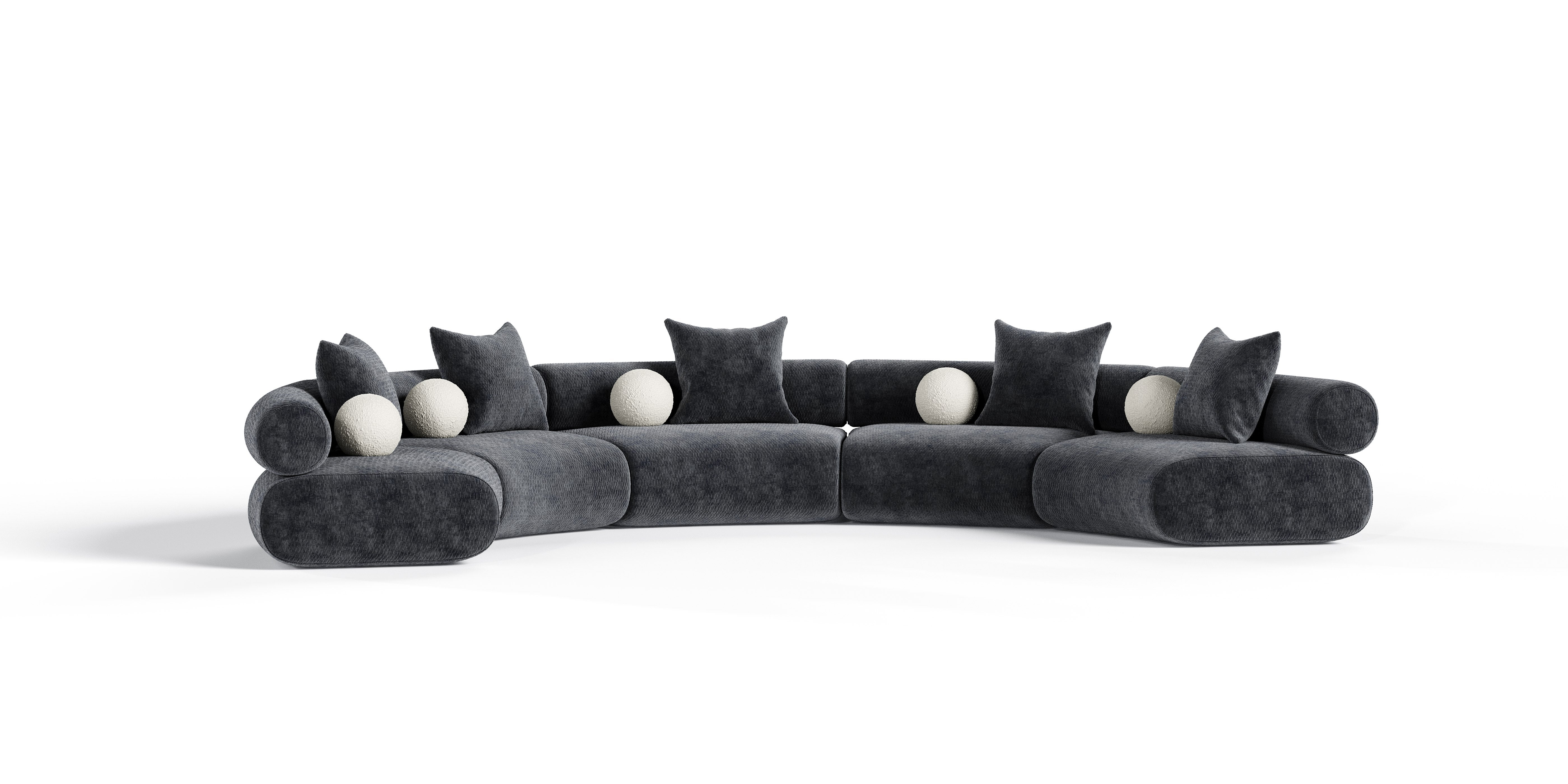 Divani Casa Simpson Contemporary Fabric Curved Modular Sectional Sofa with Throw Pillows 5 Piece Sectional