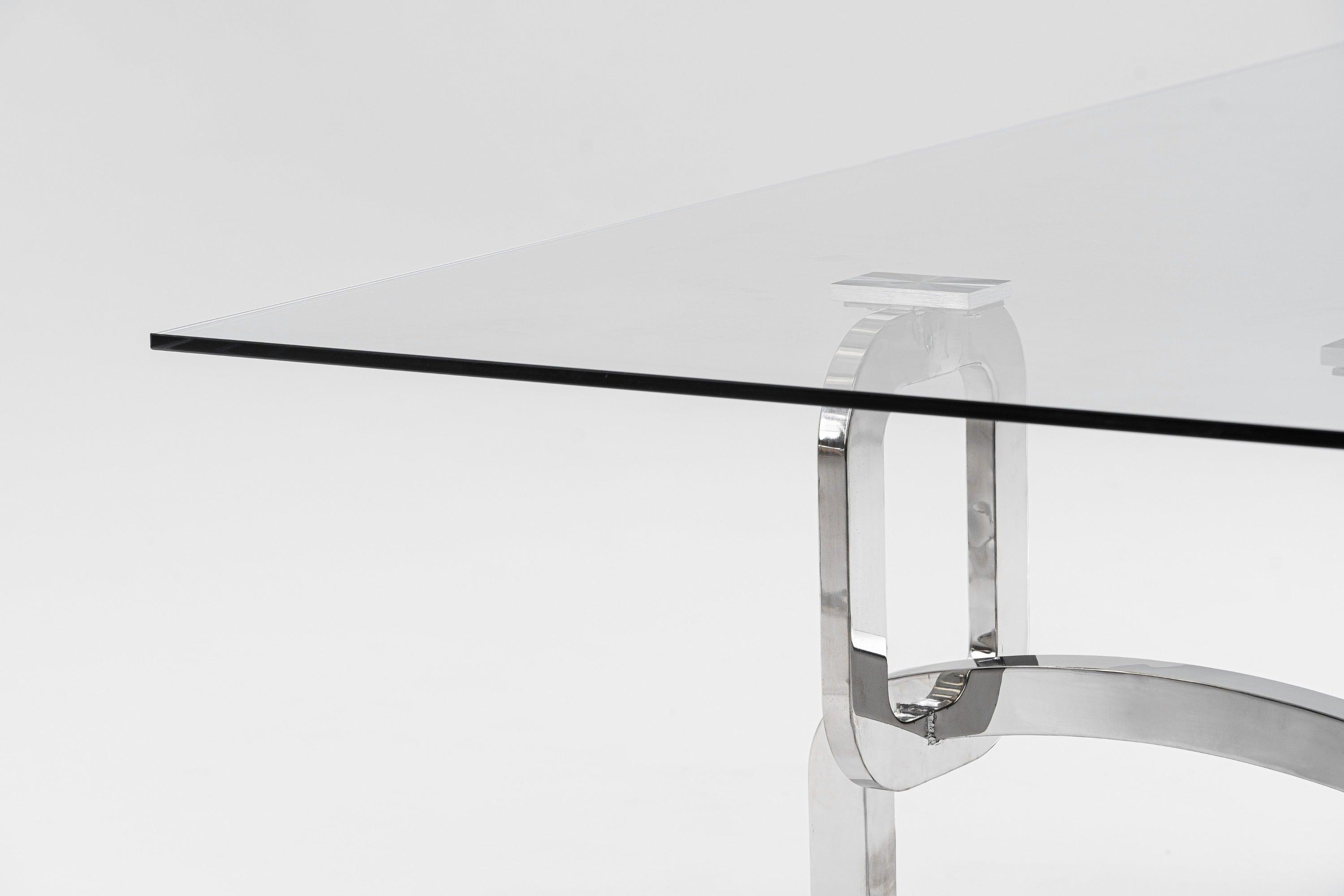 Adelaide Modern Stainless Steel and Glass Dining Table