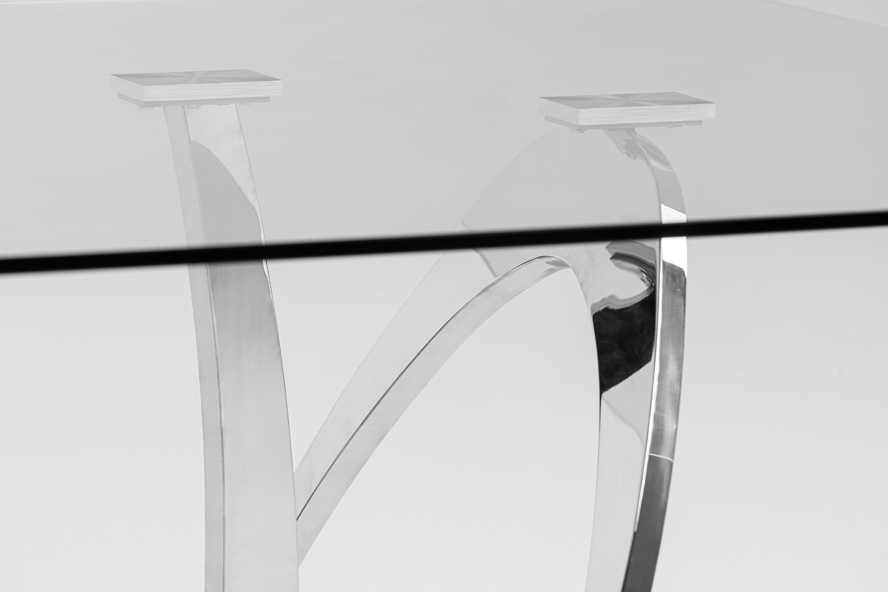 Adelaide Modern Stainless Steel and Glass Dining Table