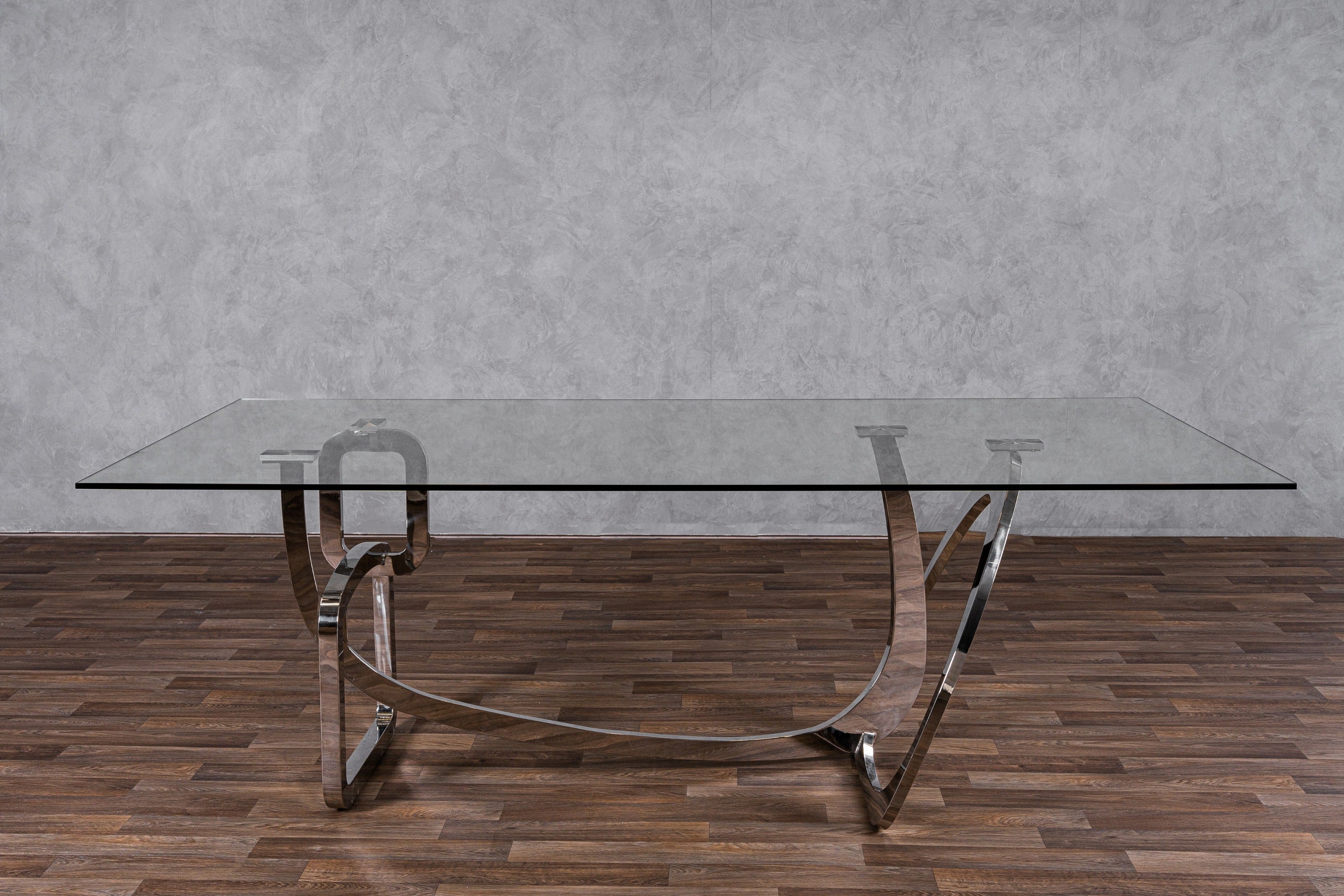 Adelaide Modern Stainless Steel and Glass Dining Table
