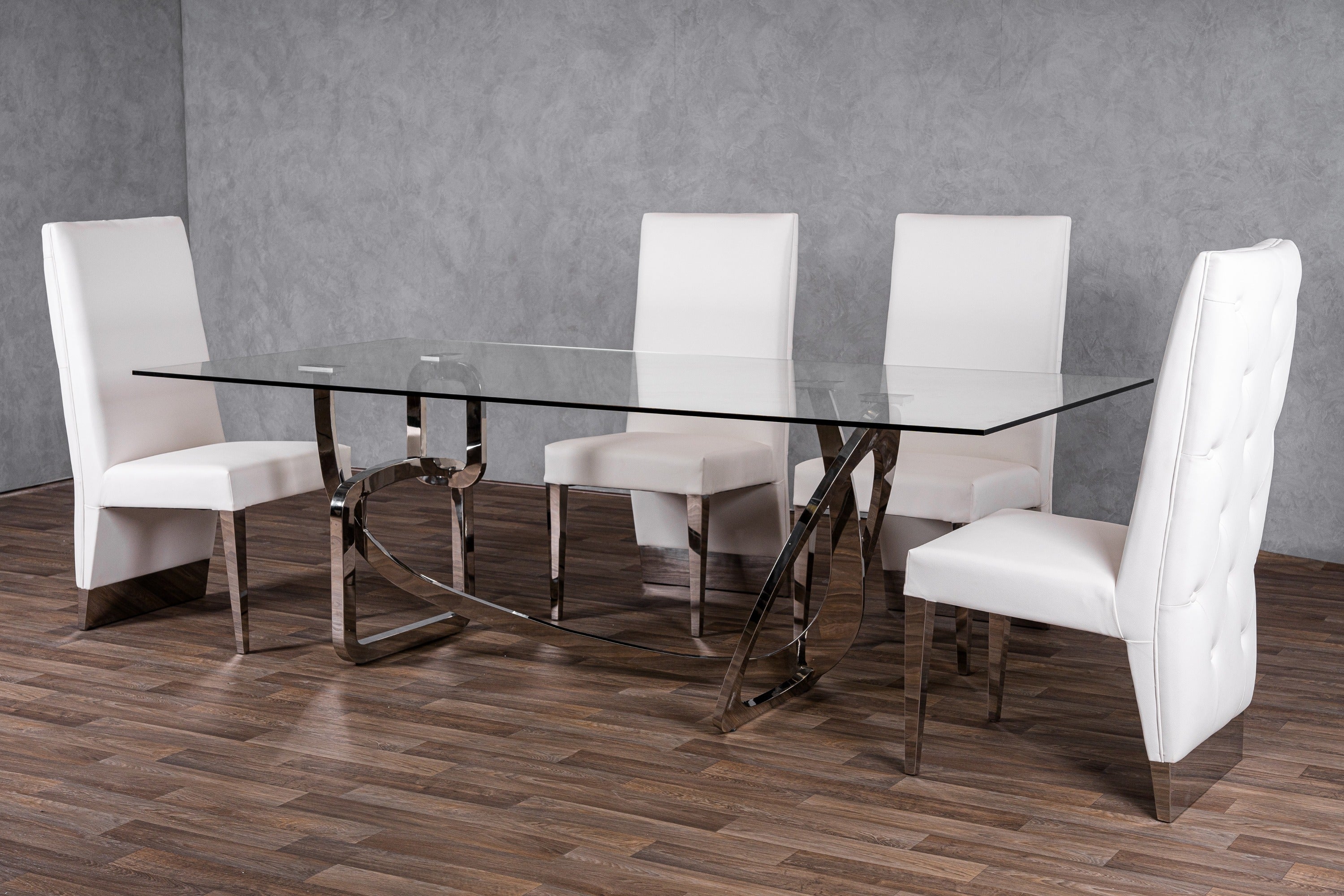 Adelaide Modern Stainless Steel and Glass Dining Table