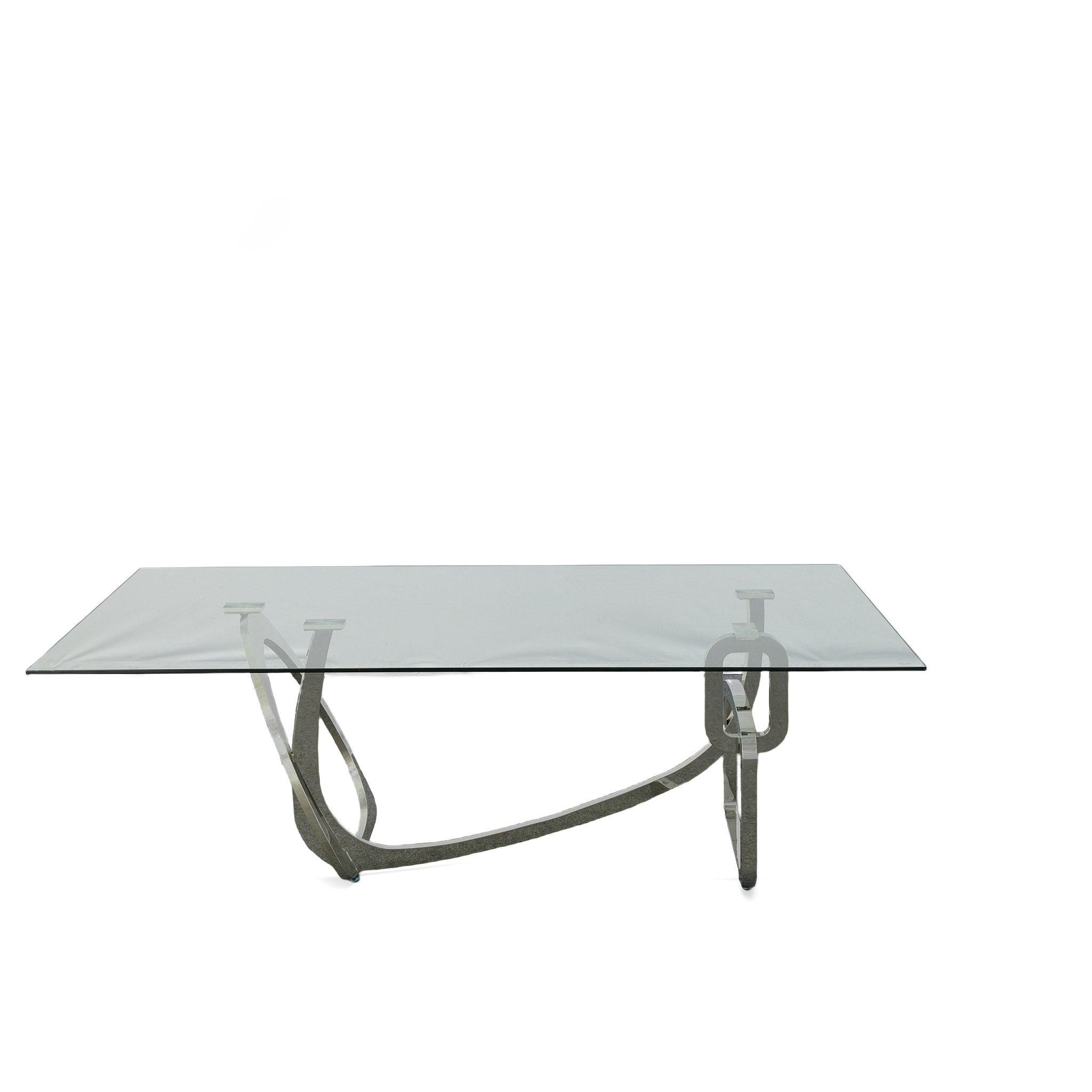Adelaide Modern Stainless Steel and Glass Dining Table