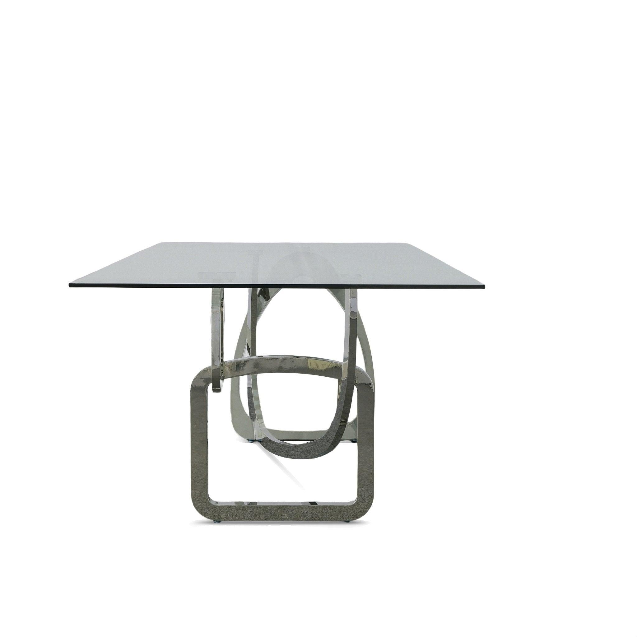 Adelaide Modern Stainless Steel and Glass Dining Table