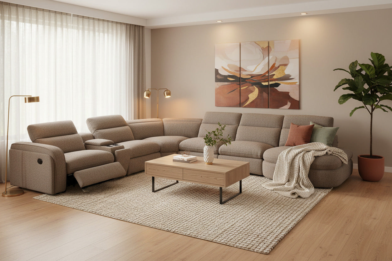 Ambler Modern Fabric Sectional Sofa w/ 2 Power Recliners Right Facing Chaise