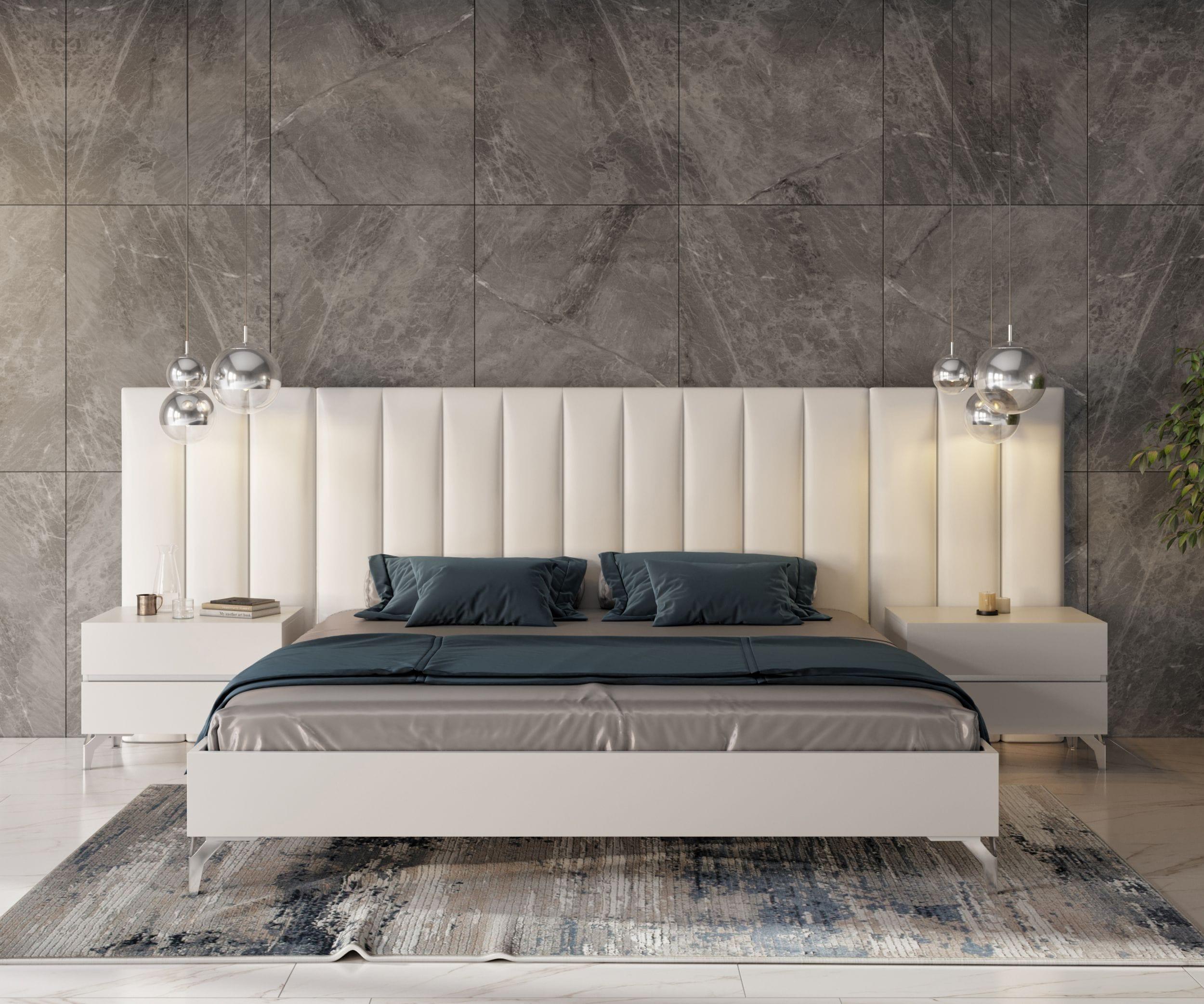 Angela Italian Modern Eco Leather Bed w/ Nightstands and Wings