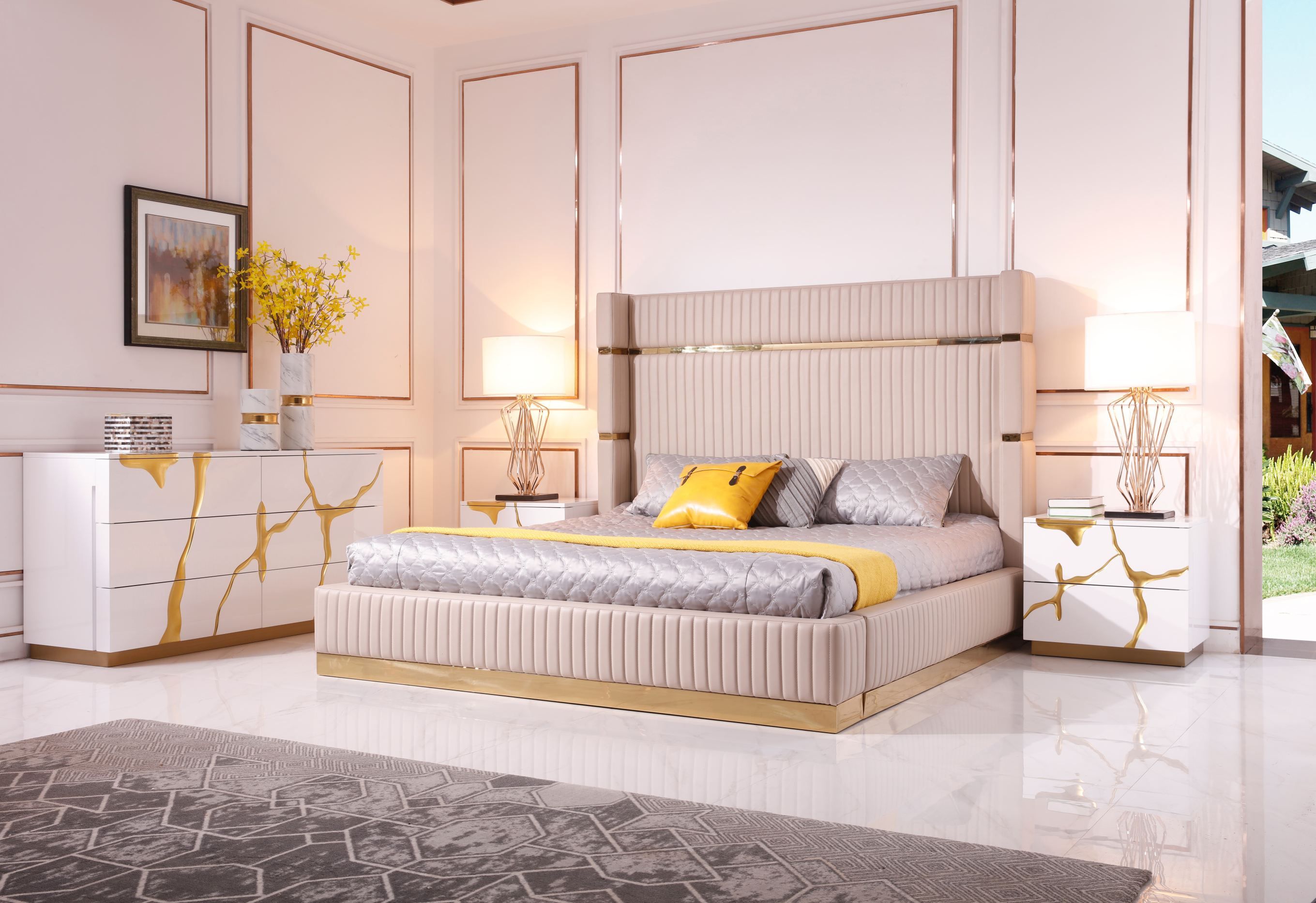 Modrest Sterling Modern Rose Bed with Nightstands