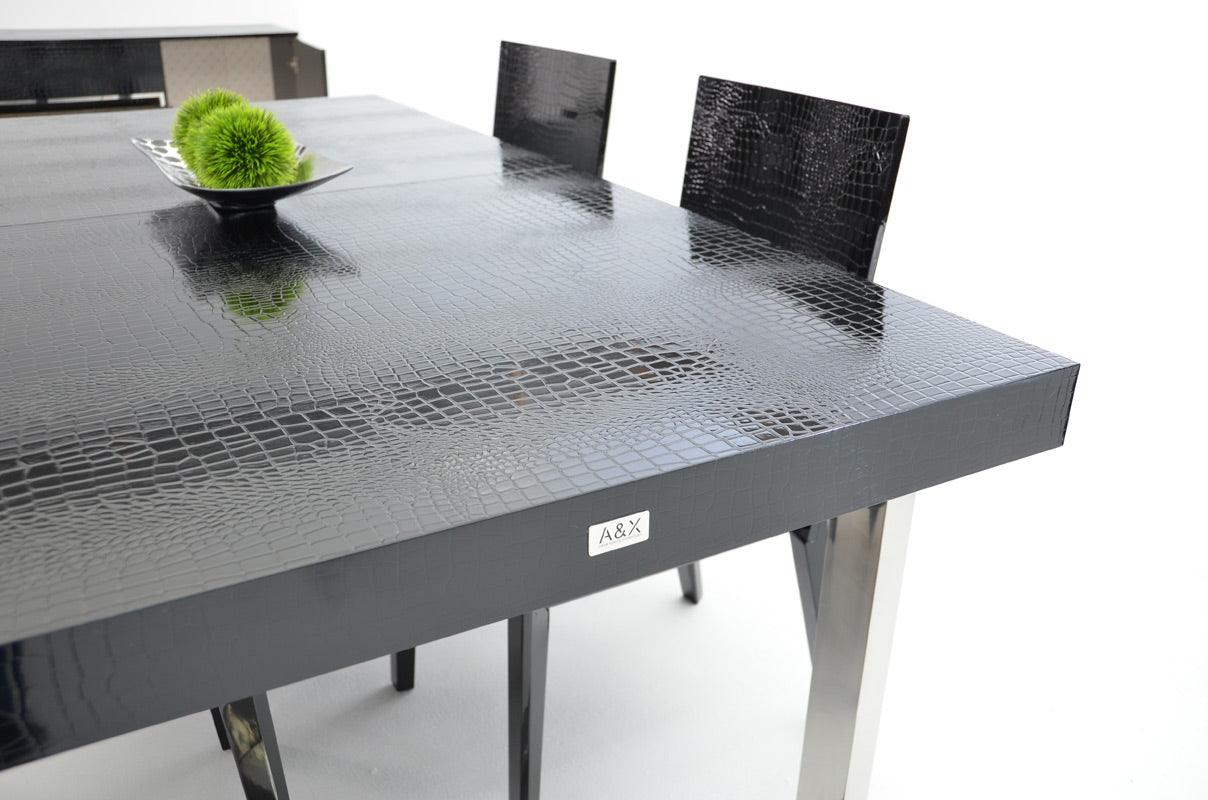 Skyline Modern Crocodile Lacquer Extendable Dining Table