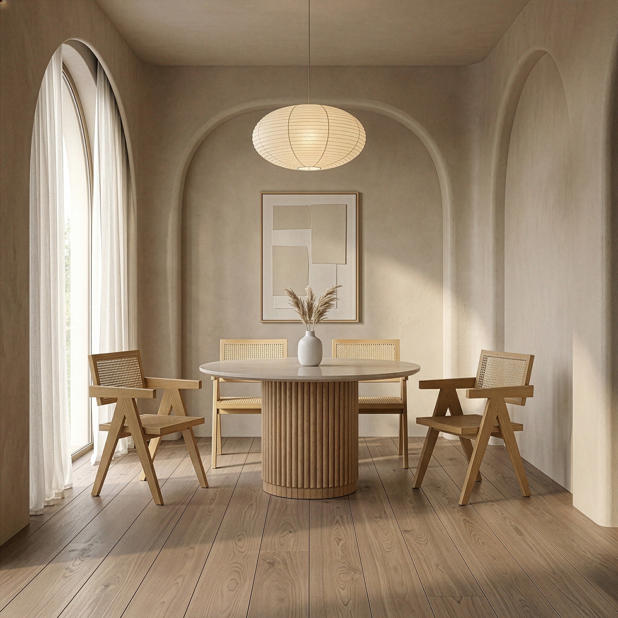 Bambi Modern Botticino Marble and Mango Round Dining Table