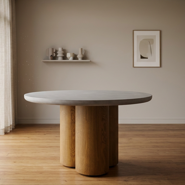 Bateman Modern Faux Concrete and Walnut Round Dining Table