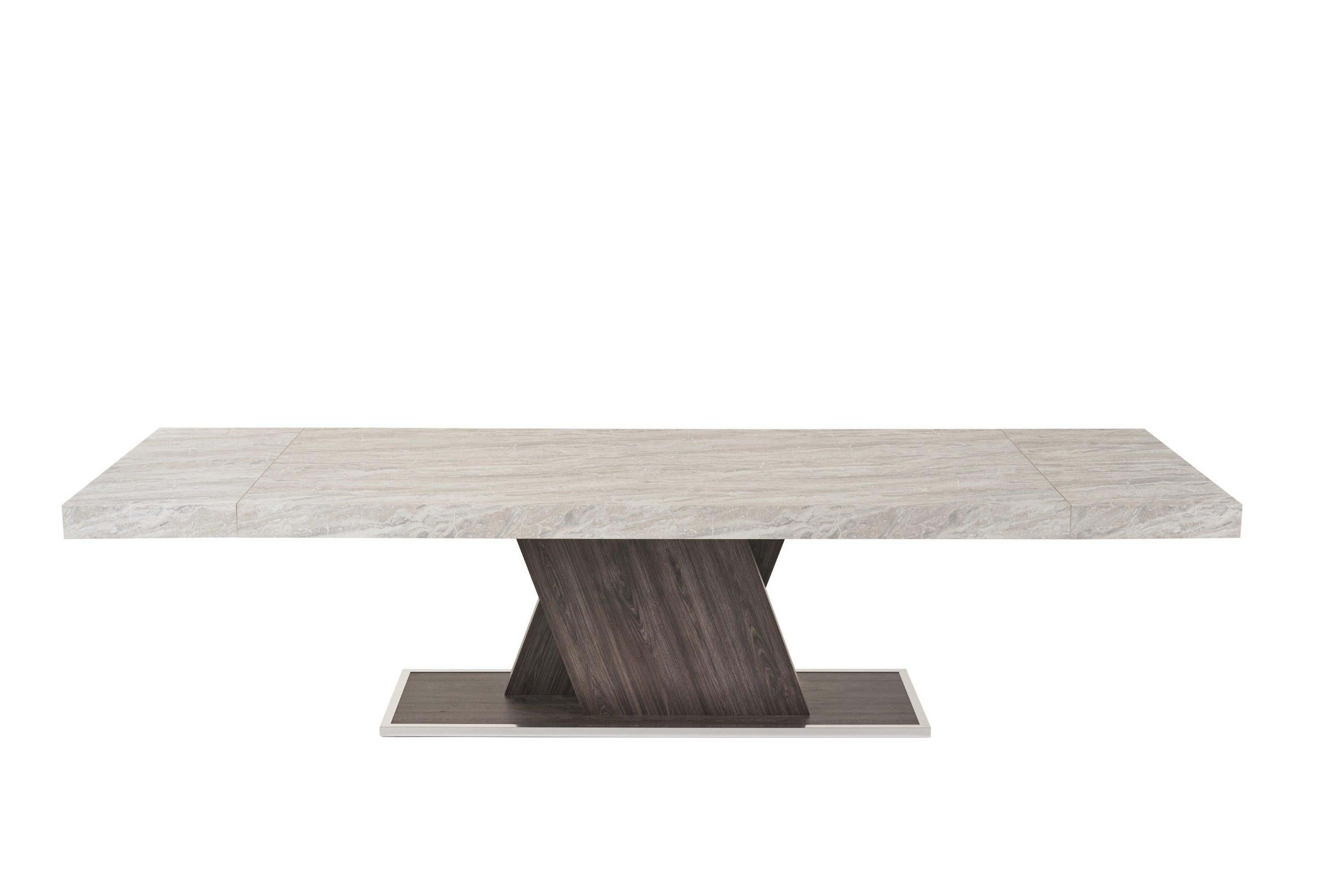 Cairo Italian Modern Faux Marble & Pecan Elm Extendable Dining Table