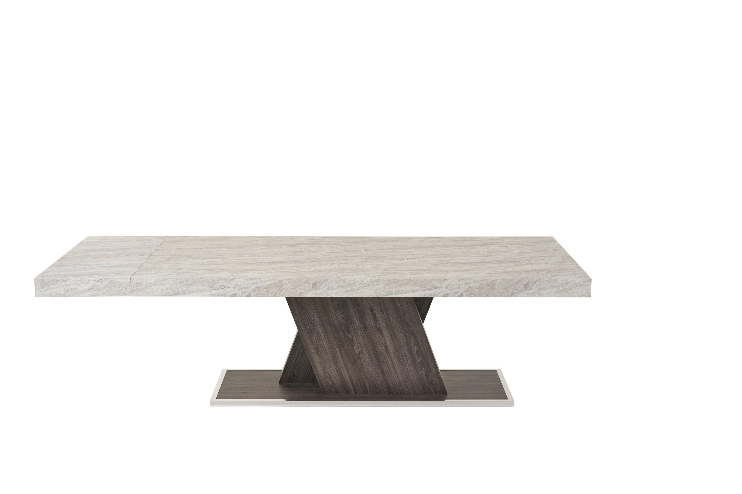 Cairo Italian Modern Faux Marble & Pecan Elm Extendable Dining Table
