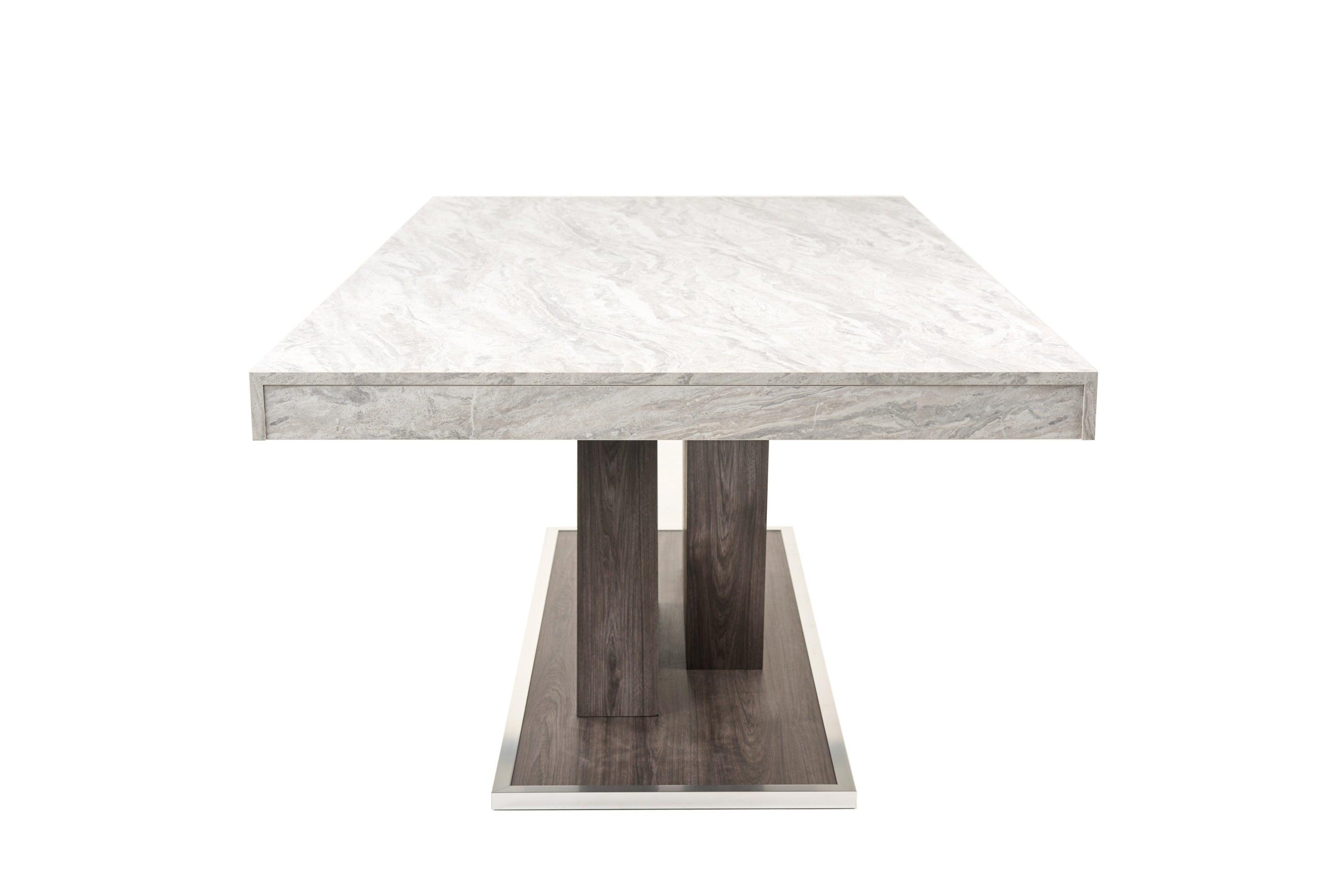Cairo Italian Modern Faux Marble & Pecan Elm Extendable Dining Table