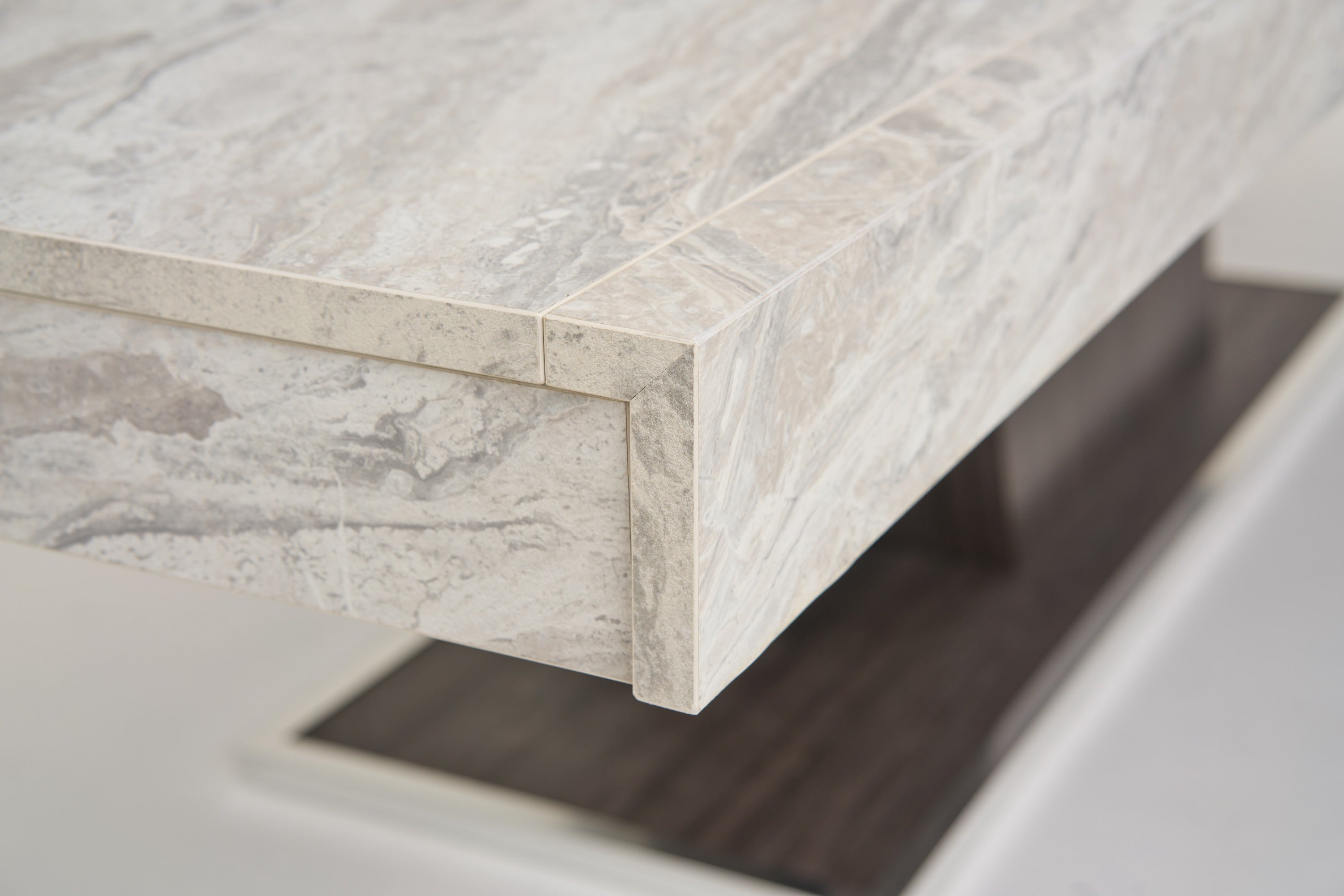 Cairo Italian Modern Faux Marble & Pecan Elm Extendable Dining Table