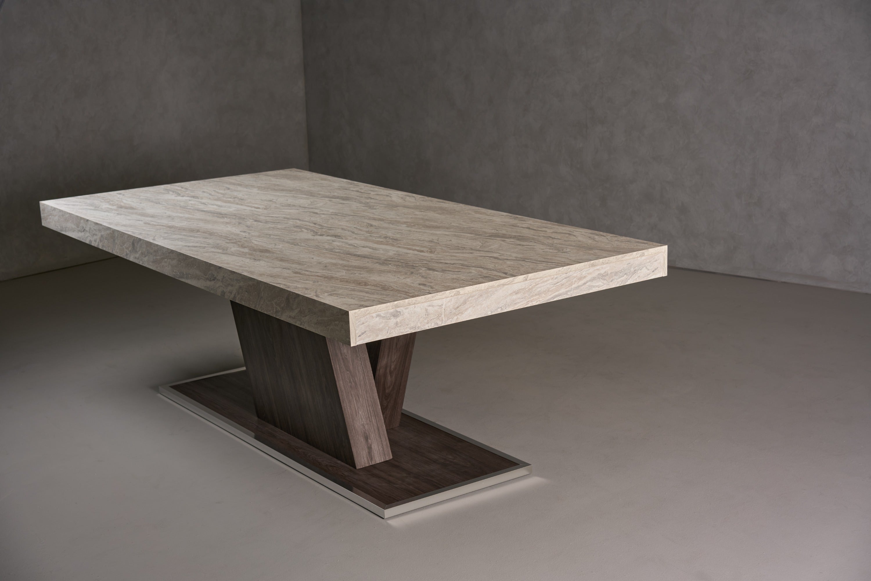 Cairo Italian Modern Faux Marble & Pecan Elm Extendable Dining Table