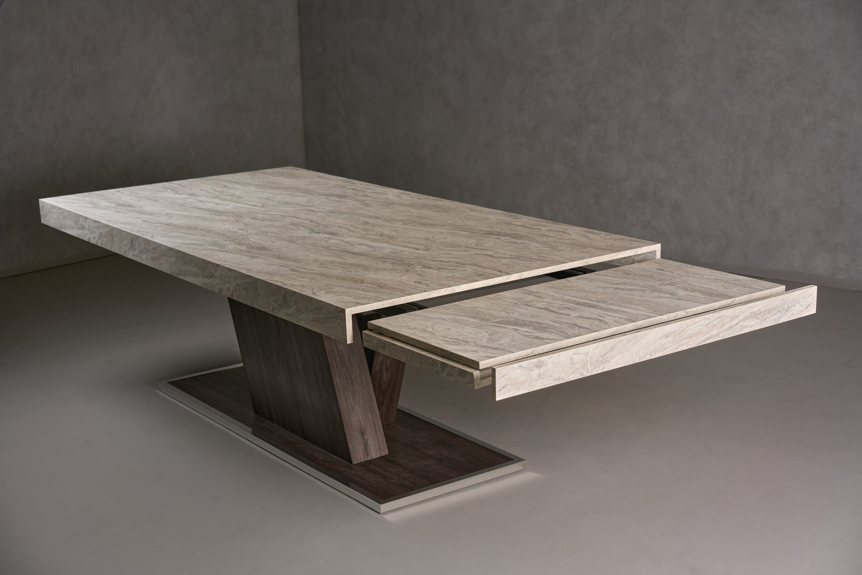 Cairo Italian Modern Faux Marble & Pecan Elm Extendable Dining Table