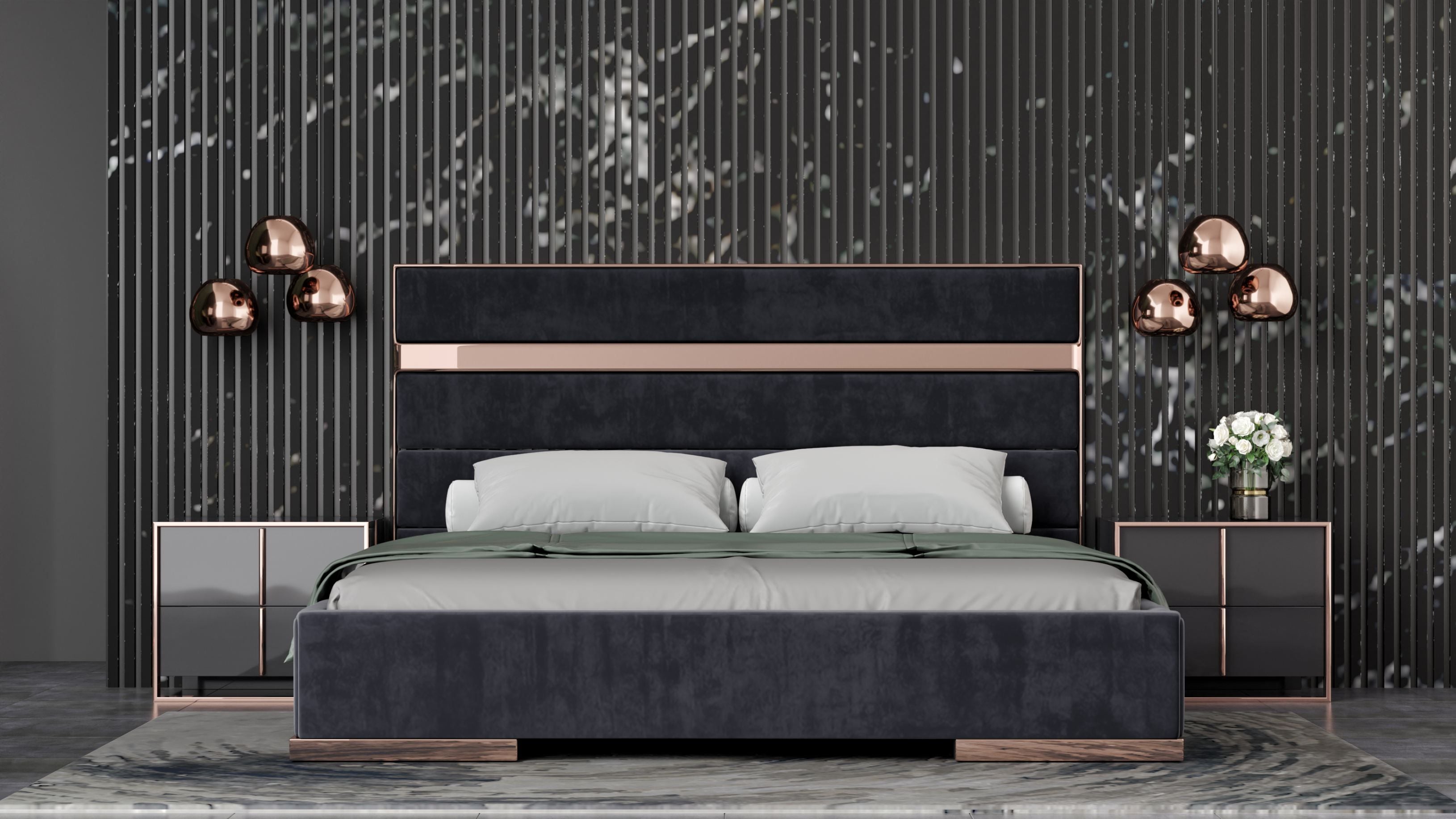 Nova Domus Cartier Modern Rose Bed with Nightstands