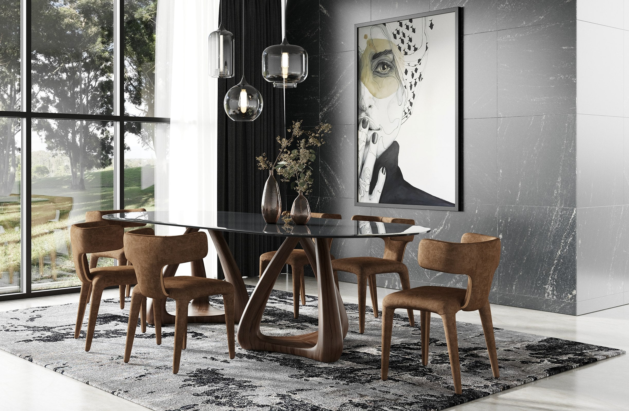 Christy Mid-Century Modern Glass and Oval Dining Table