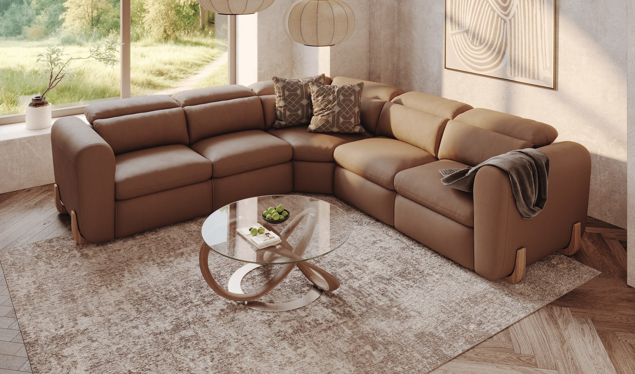Conrad Modern Leather Sectional Sofa with 3 Recliners