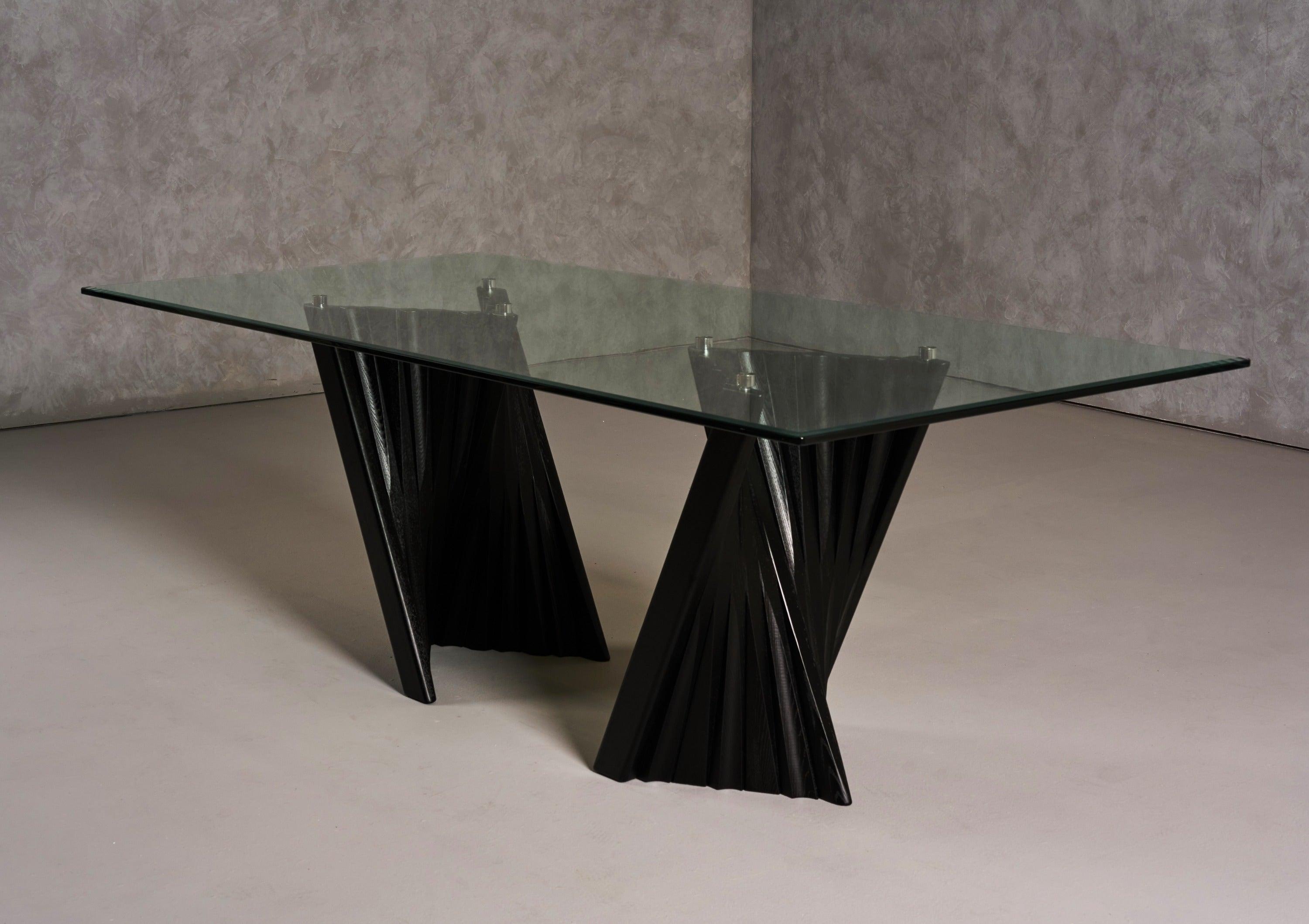 Corbin Mid-Century Ash and Glass Dining Table