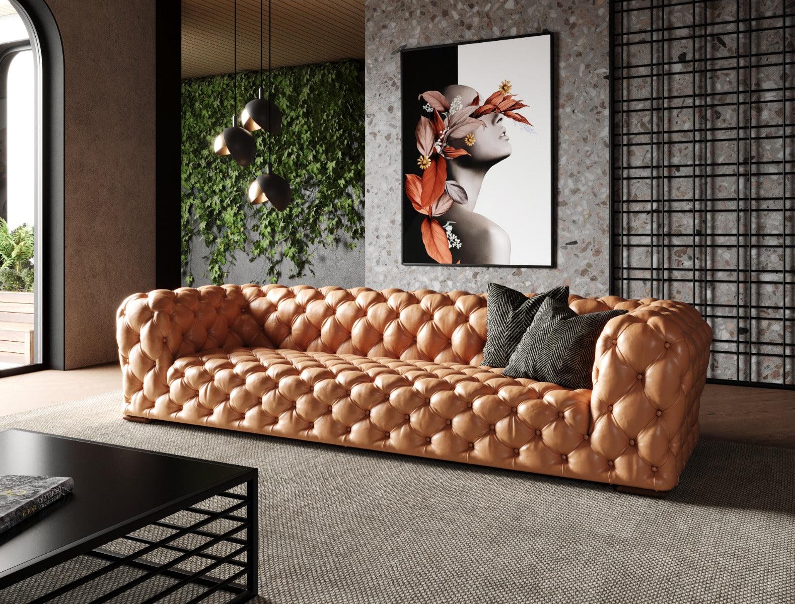 Dexter Transitional Italian Leather Tufted Sofa