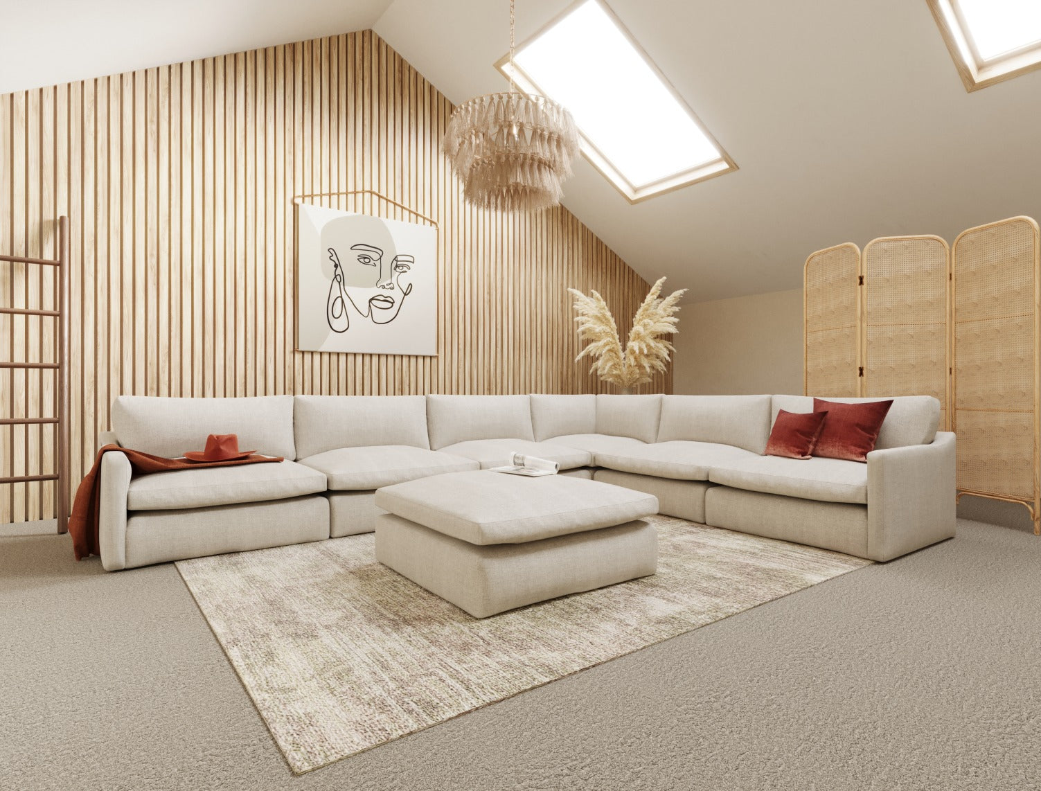 Fedora Modern Fabric Sectional Sofa and Ottoman