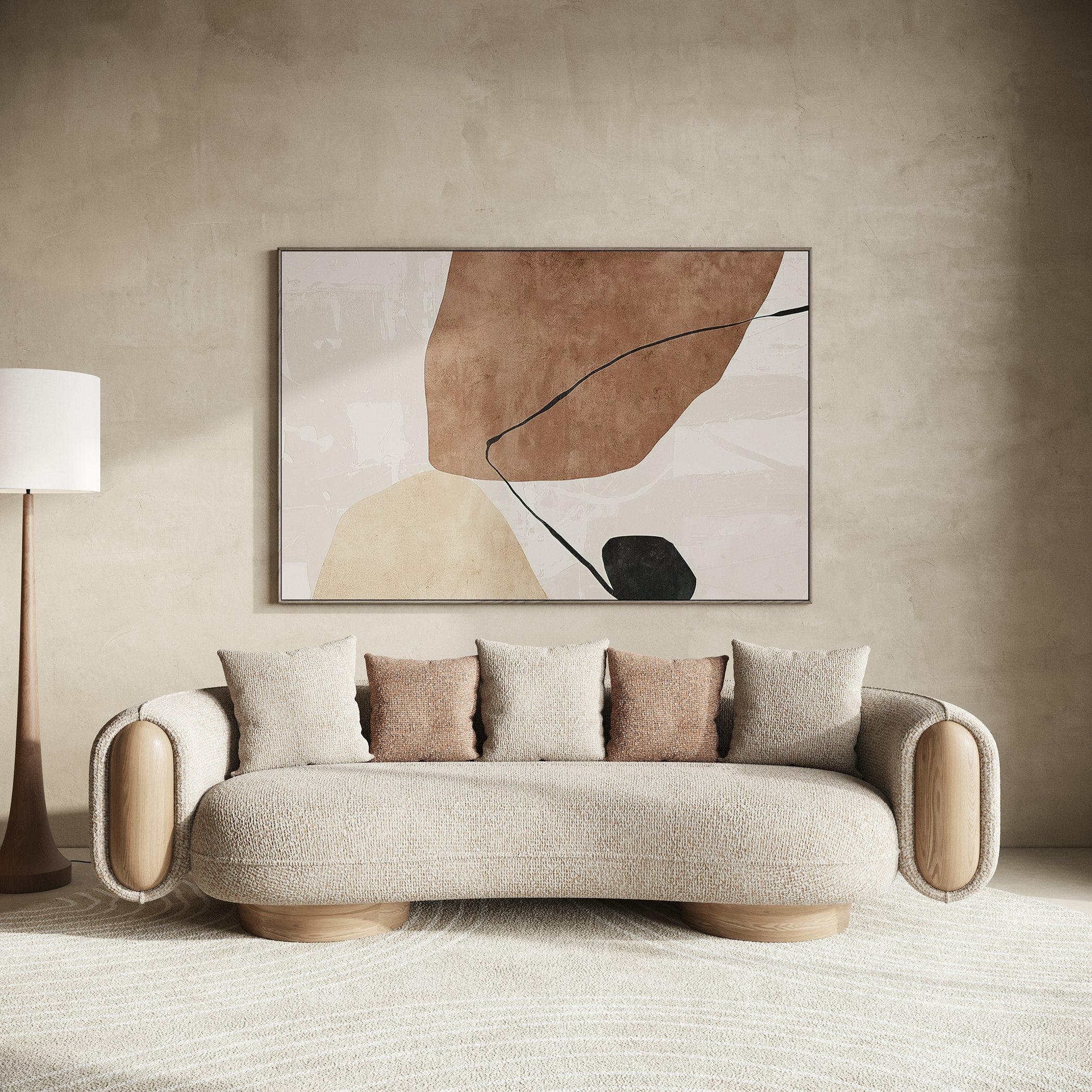 Raywood Modern Multicolored Boucle Fabric and Ash Sofa