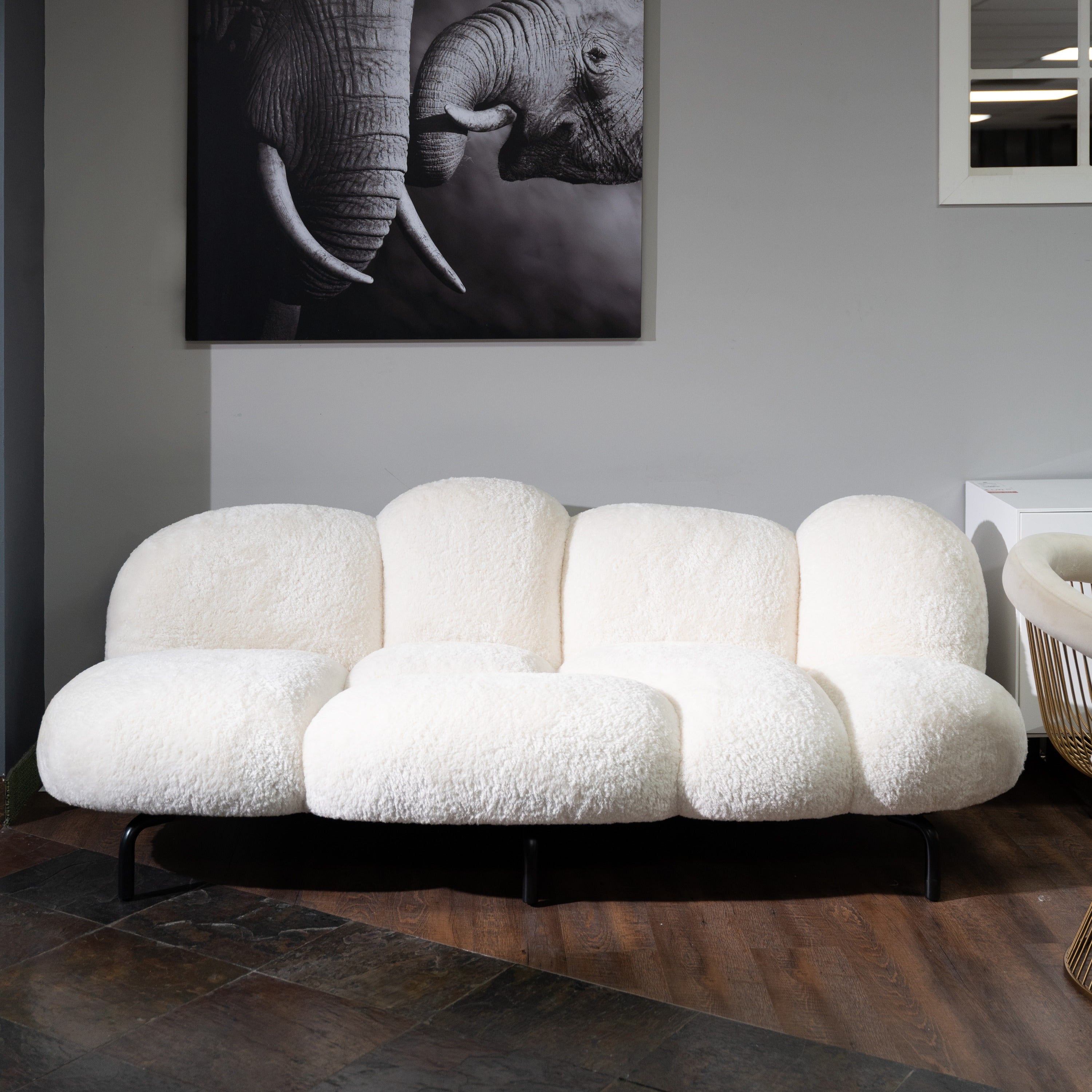Glaster Contemporary Sherpa 88" Bubble Sofa