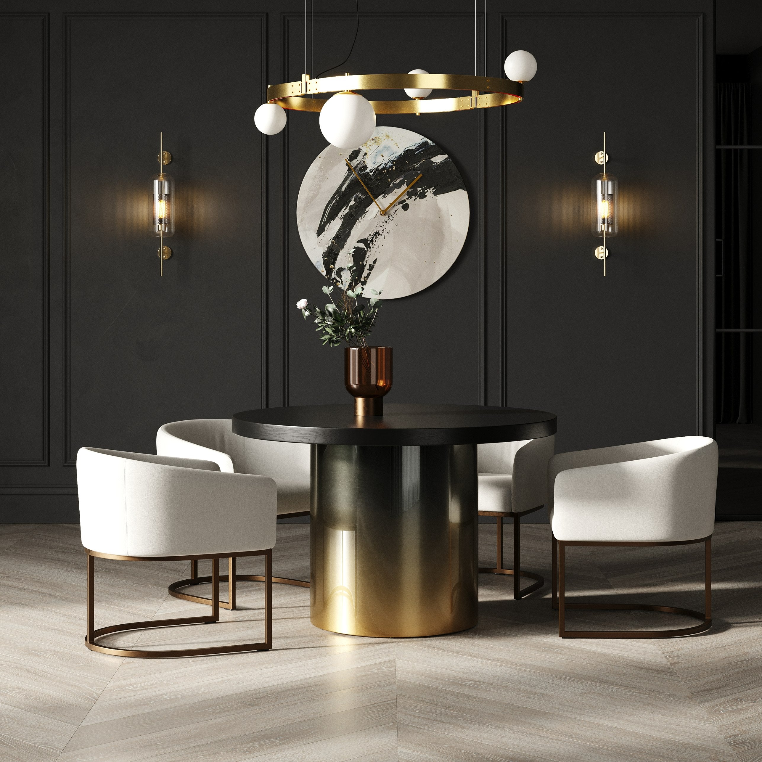 Elmira Glam Ash and Gradient Stainless Steel Round Dining Table