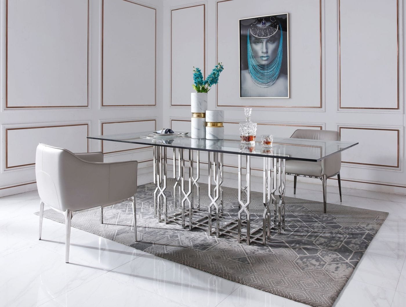 Ericson Modern Glass & Stainless Steel Dining Table