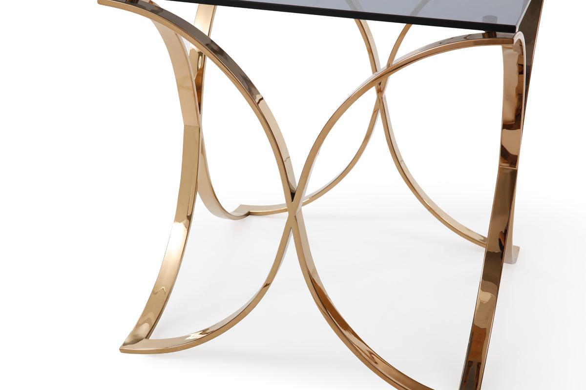 Reklaw Modern Glass and Rosegold End Table