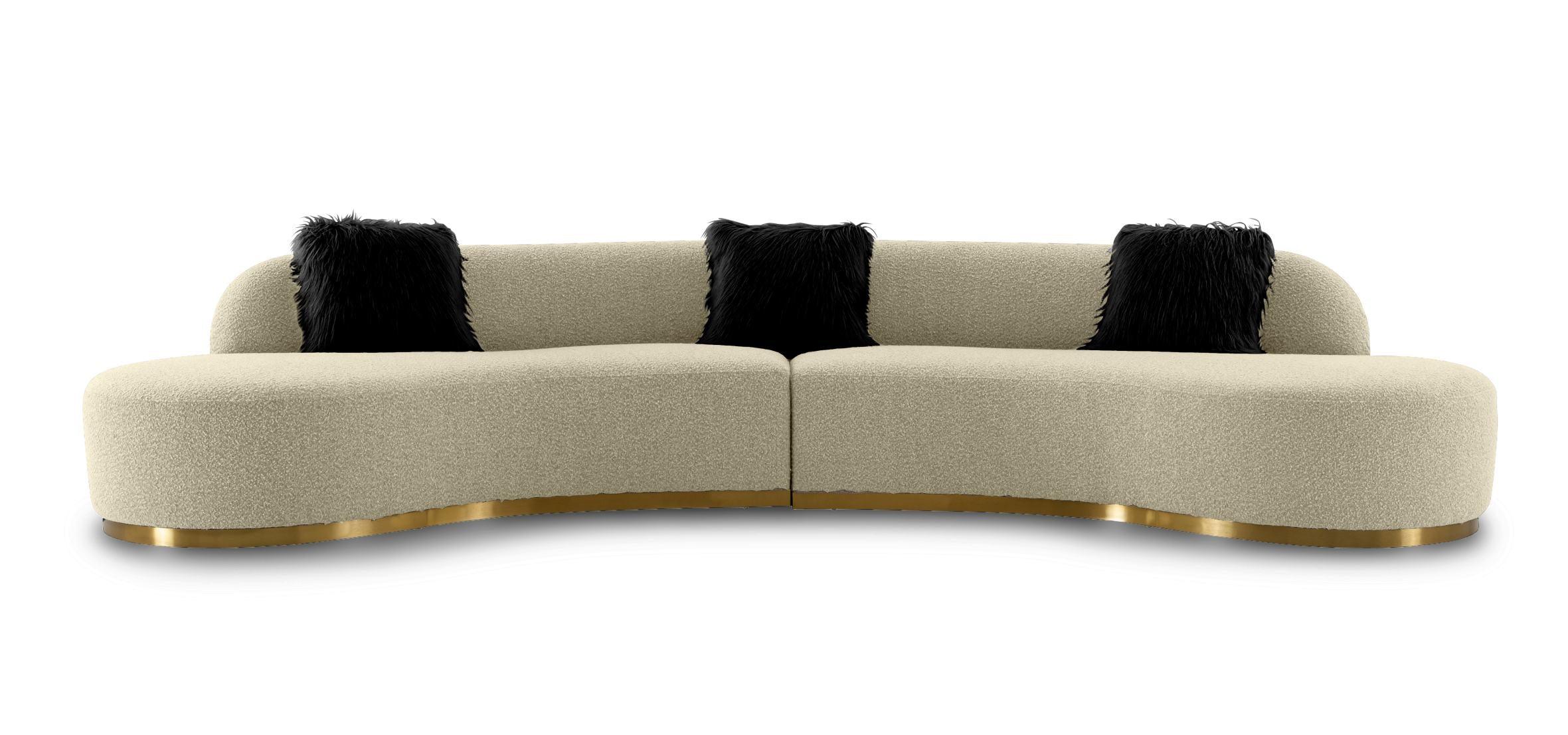 Frontier Glam Fabric Curved Sectional Sofa with Pillows